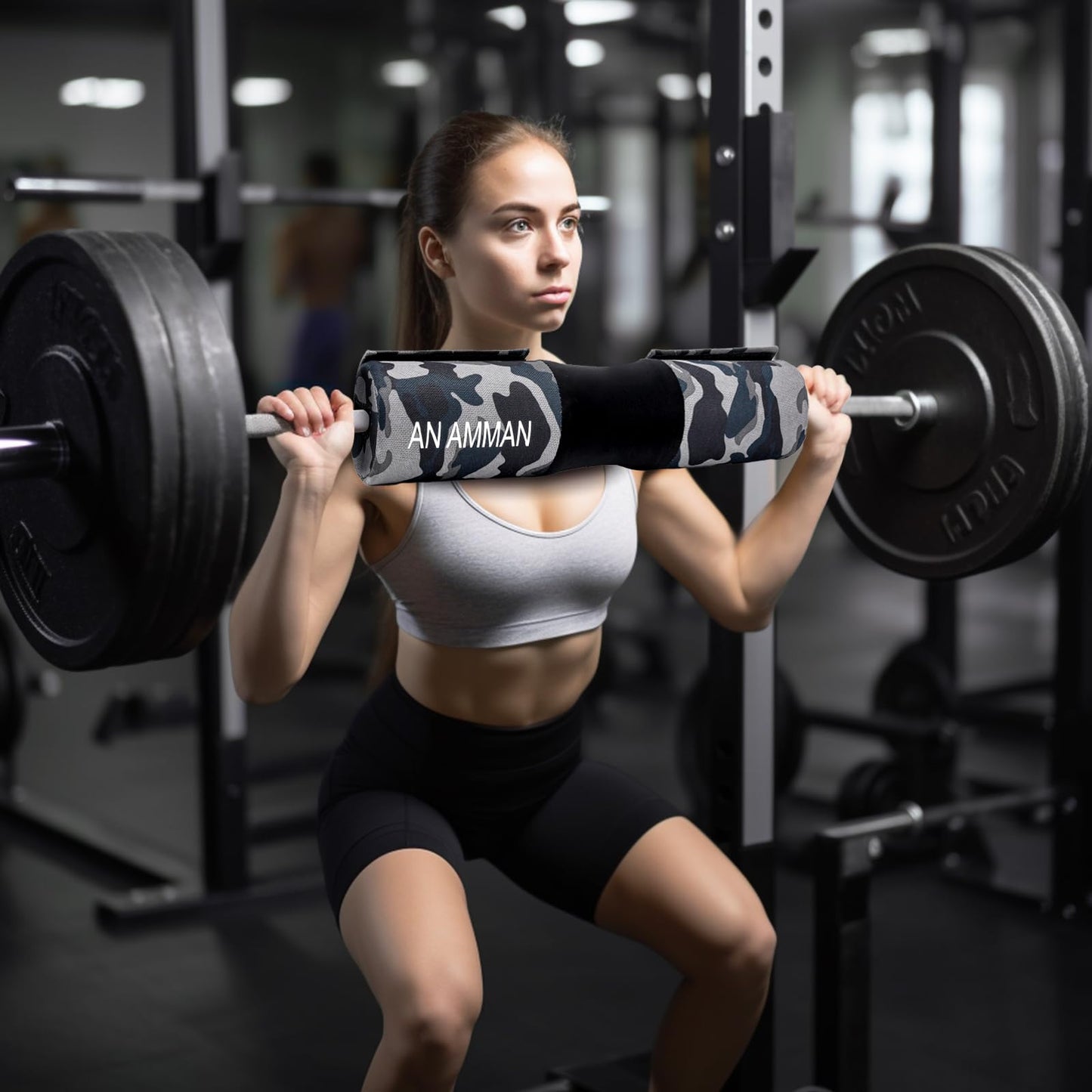 AN AMMAN Barbell Pad for Squat, Hip Thrust - Perfect for Gym Workout Smith Machine Thruster Weightlifting - Relieves Neck and Shoulder Pain - Thick Foam Cushion Camo Blue AM001BZ