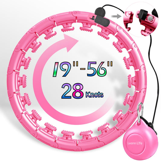 Leann L!fe U1-28 Knots Waist 56”, Magnetic Lock Smart Weighted Hula Hoop for Adults Weight Loss, Infinity Hoop Plus Size, Children Adult Home Outdoors, Fitness Exercise, Abdominal Toner, Light Pink