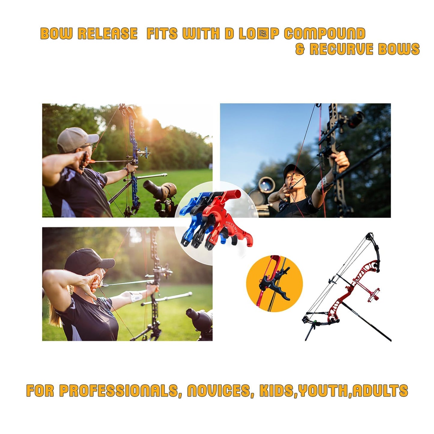 sntxmy Bow Release for Compound Bow, Archery Release Trigger, Compound Bow Release, Thumb Release. (4 Finger Bow Release, Red)
