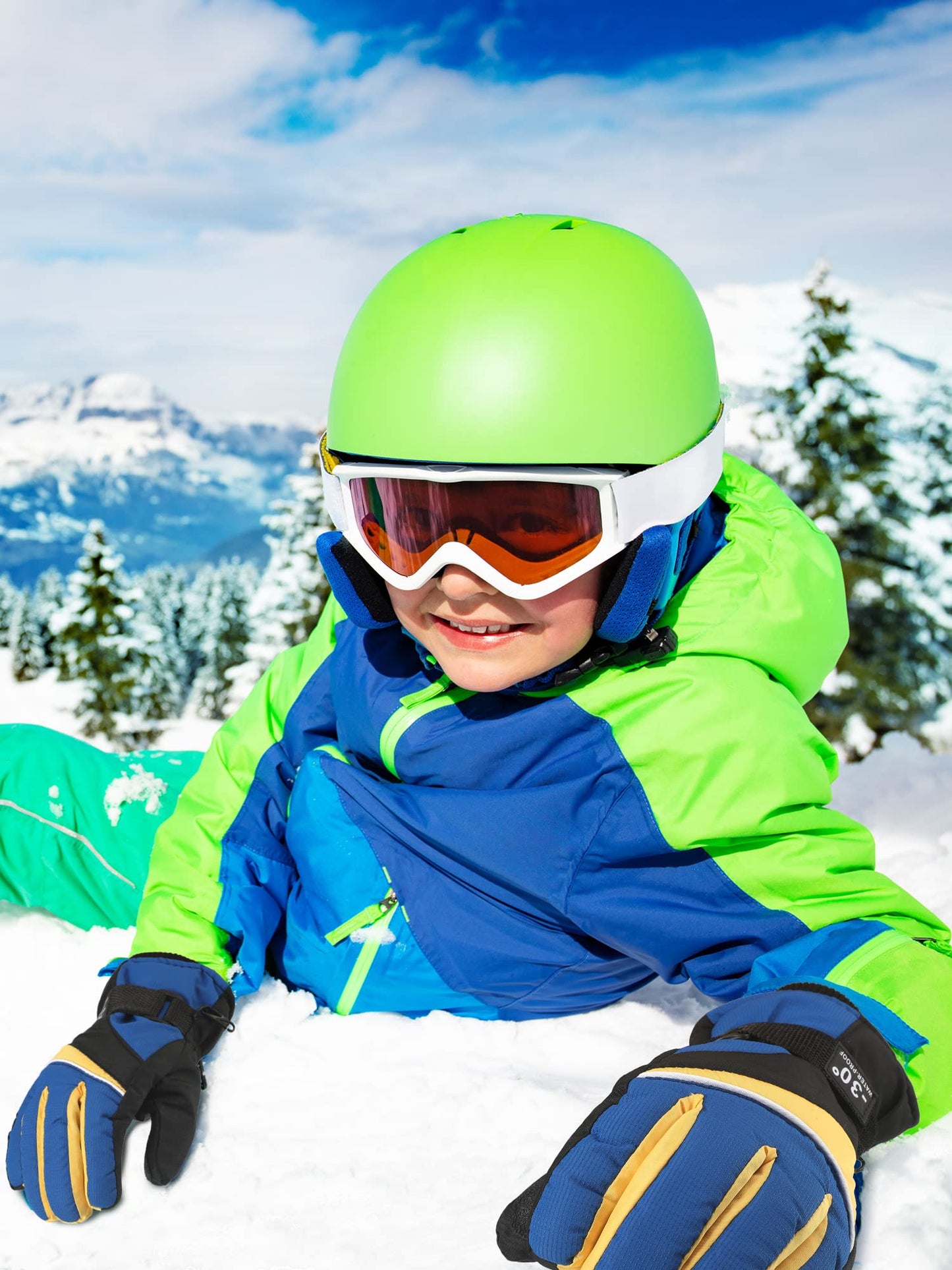 Newcotte Kids Winter Snow Ski Waterproof Gloves Warm Windproof Outdoor Sports Gloves Anti Water Ice Skating Snowboard Gloves for Girls Boys(Vivid Color, 6 Pairs)
