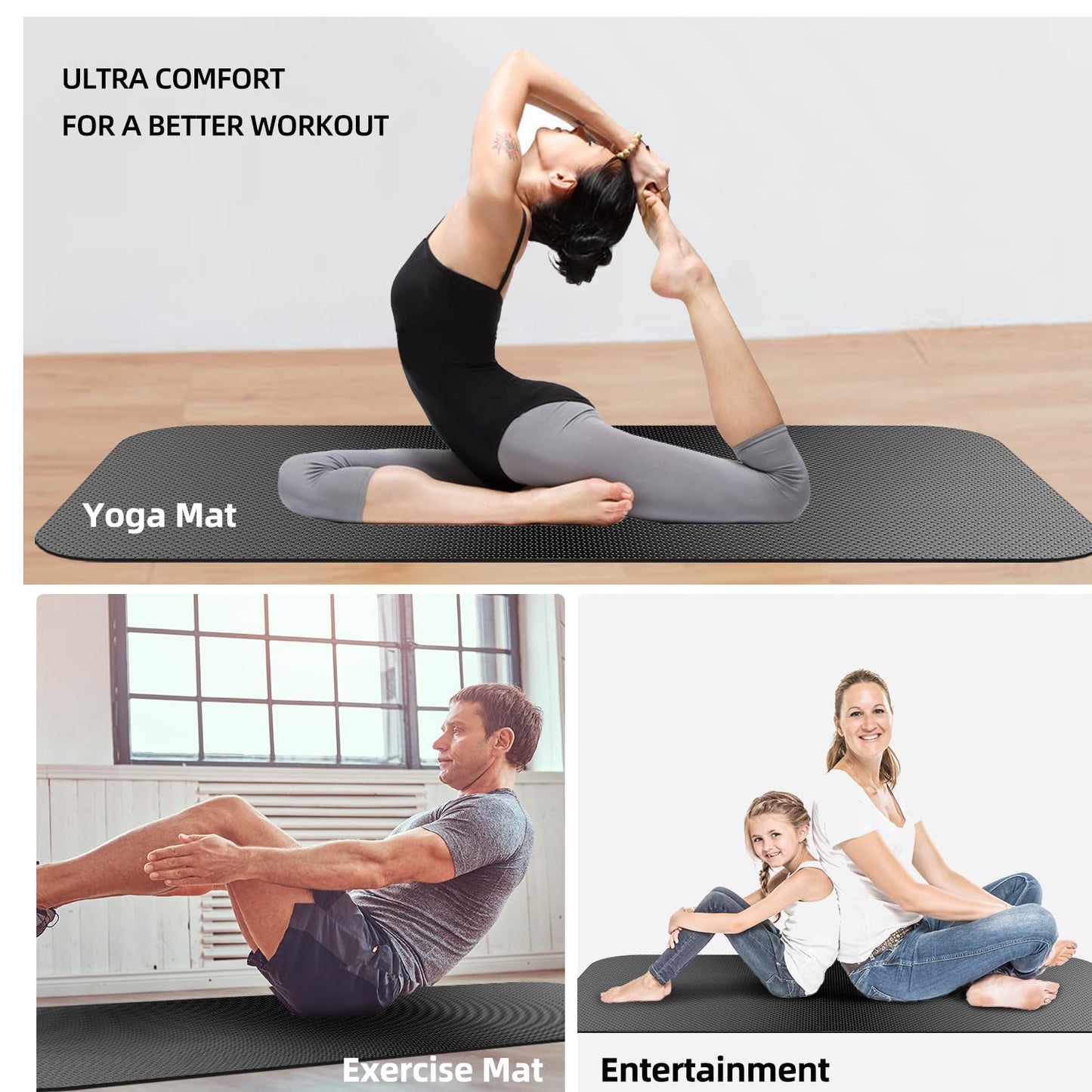 Exercise Equipment Mat,Bike Mat Compatible with Peloton Bike Elliptical Treadmill Mat,Under Exercise Bike Trainer Mat Pad for Stationary Indoor Spin Bike,Hardwood Floor Carpet Black Gym Equipment Mat