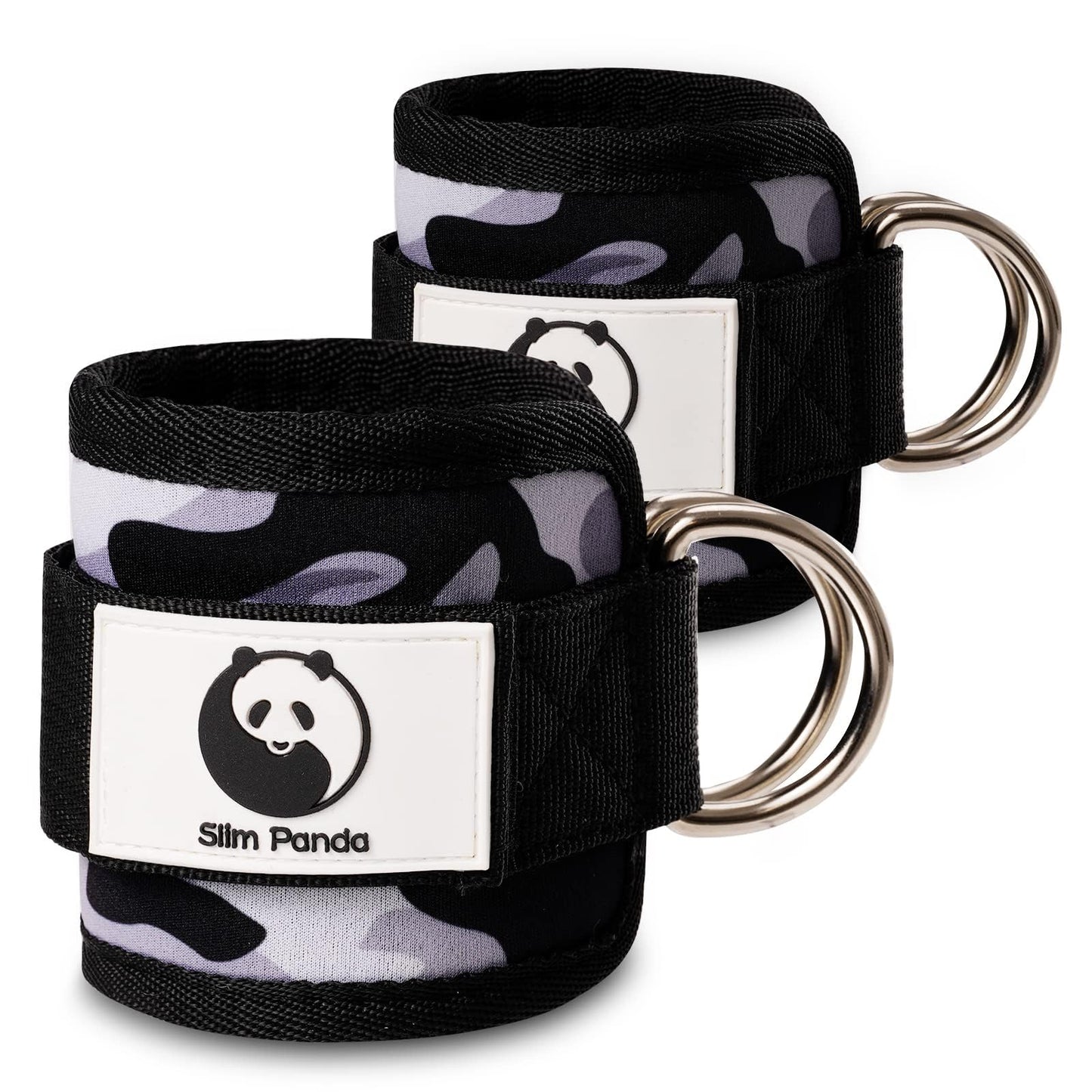 Slim Panda Ankle Strap for Cable Machine,Ankle Cuff for Kickbacks, Booty Hip Abductors,Glute Workouts, Leg Extensions, Curls for Men and Women, Adjustable with Double D-Rings (Gray camo)