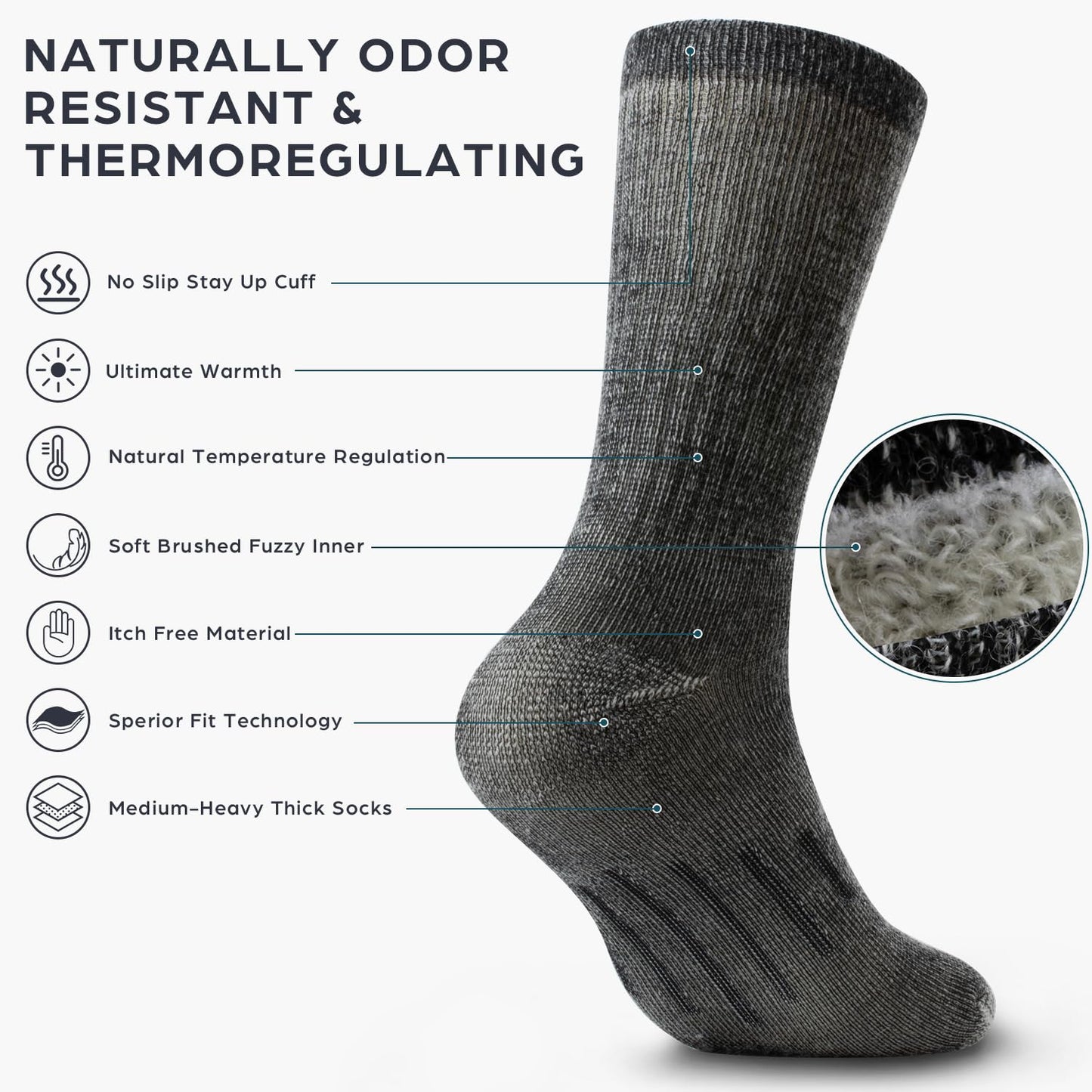 DG Hill 3 Pairs 80% Merino Wool Socks for Men and Women, Warm Thermal Wool Socks For Hiking, Crew Style, Moisture Wicking