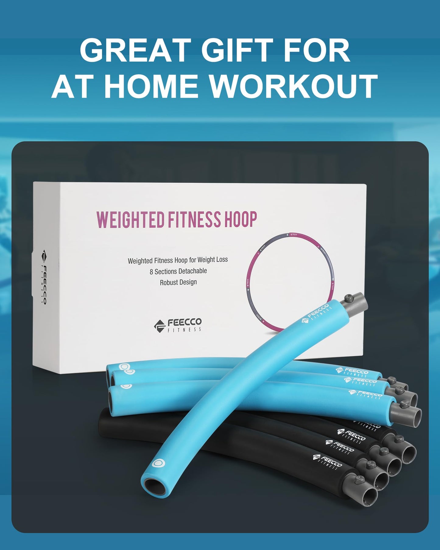 FEECCO Weighted Fitness Hoop, 8 Detachable Sections for Weight Loss