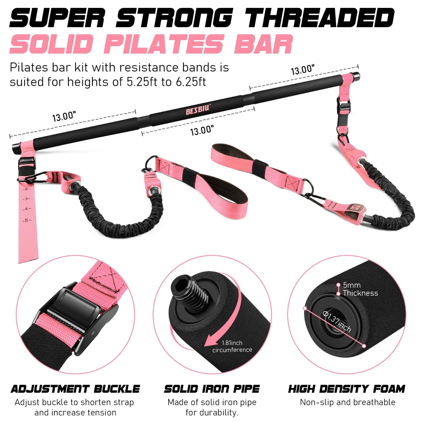 Pilates Bar Kit with Resistance Bands for Working Out, 210lbs Heavy Resistance Bands with Handles, Pilates Equipment with Resistance Band Bar for Men Women, Home Gym Full Body Workout Equipment