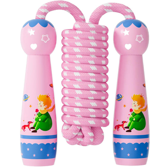 Jump Rope for Kids-Adjustable Cotton Braided Skipping Rope with Wooden Handle for Toddler Fitness Workout Exercise Outdoor Activity
