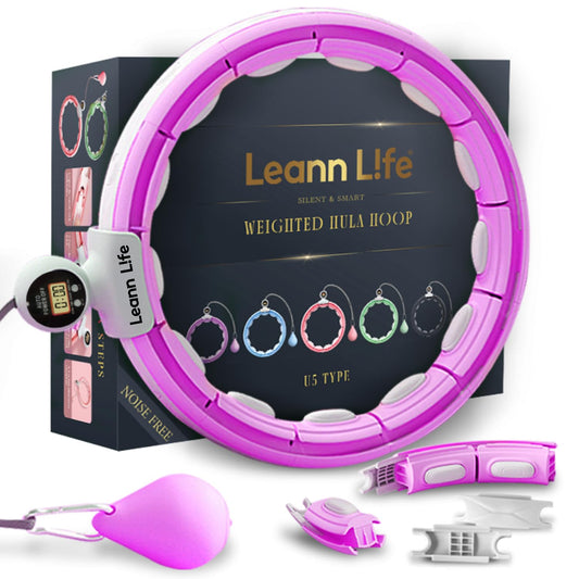 Leann L!fe U5-16 Knots with Counter, U5 Silent Smart Weighted Hula Hoop for Adults Weight Loss Infinity Hoop Plus Size, Home Outdoors Fitness Exercise, Abdominal Toner, (Purple-Waist 28"~46")