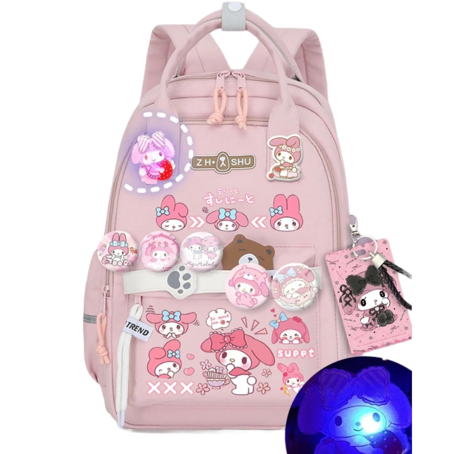 Kawaii Backpack with 21Pcs Accessories Anime Cartoon Anti-Theft Travel Aesthetic New Semester Gifts Bag with Cute Pins…