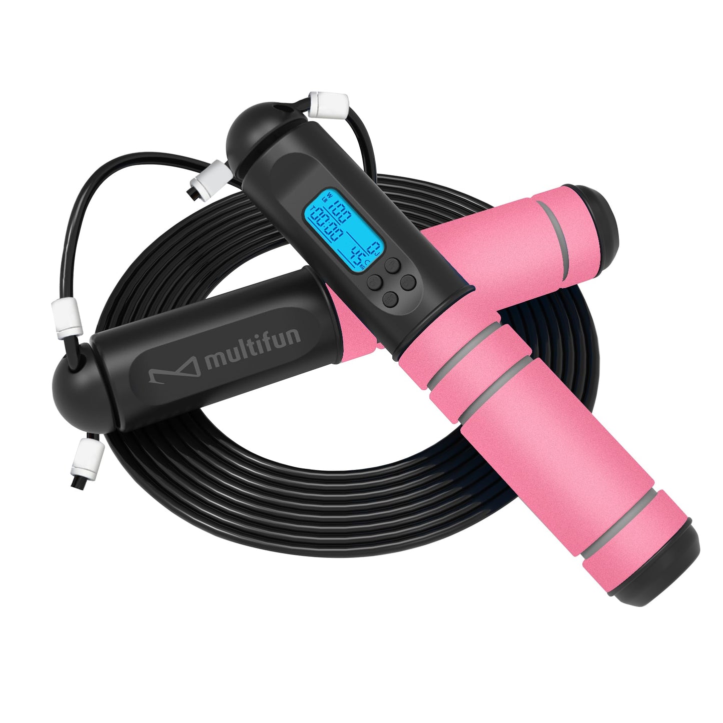 Jump Rope, multifun Speed Skipping Rope with Calorie Counter, Adjustable Digital Counting Jump Rope with Ball Bearings and Alarm Reminder for Fitness, Crossfit, Exercise, Workout, Boxing, MMA, Gym (Pink)