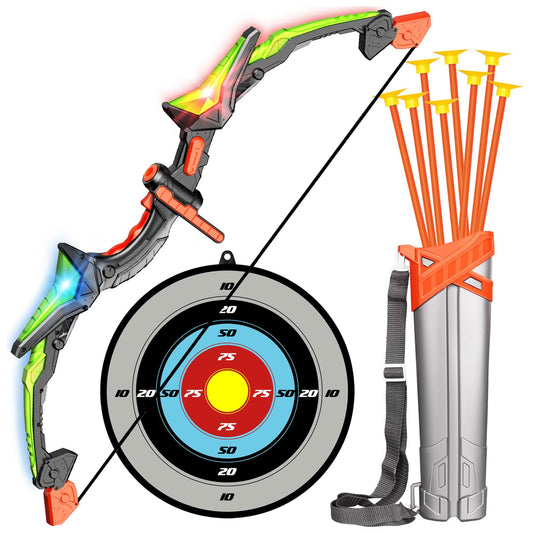 Kids Bow and Arrow Toy Set, LED Light Up Archery Toys with 8 Suction Cups Arrows, Outdoor Indoor Shooting Games Toys for 6 7 8 9 10 11 12 Year Old Boys Grils Birthday Gifts