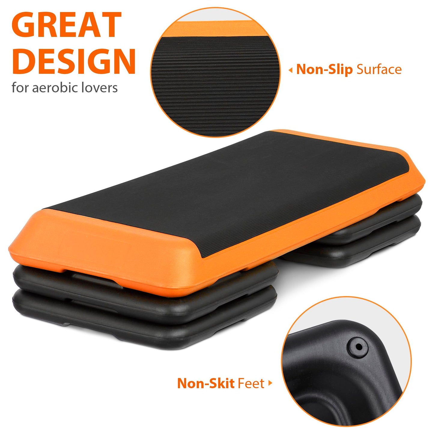 JupiterForce 43" Workout Aerobic Exercise Step Platform, Adjustable Aerobic Steppers for Exercise with 7 Removable Risers for Home Gym Strength Training