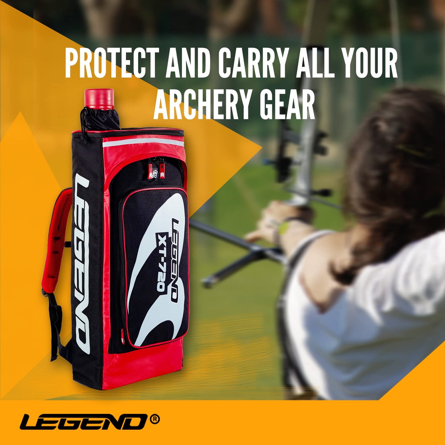 Legend XT720 Bow Backpack for Recurve Bow - Nylon Takedown Recurve Archery Bow Bag - Storage Compartments for Accessories & Gear - Protective Padding for Equipment Safety - Includes Arrow Tube Case