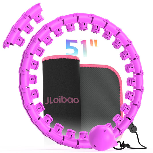 JLoibao Weighted Hula Circle for Adults Weight Loss, Infinity Fitness Hoop Plus Size 51 Inch with Sweat Belt, Include 27 Detachable Links and Waist Trainer for Women (Purple)