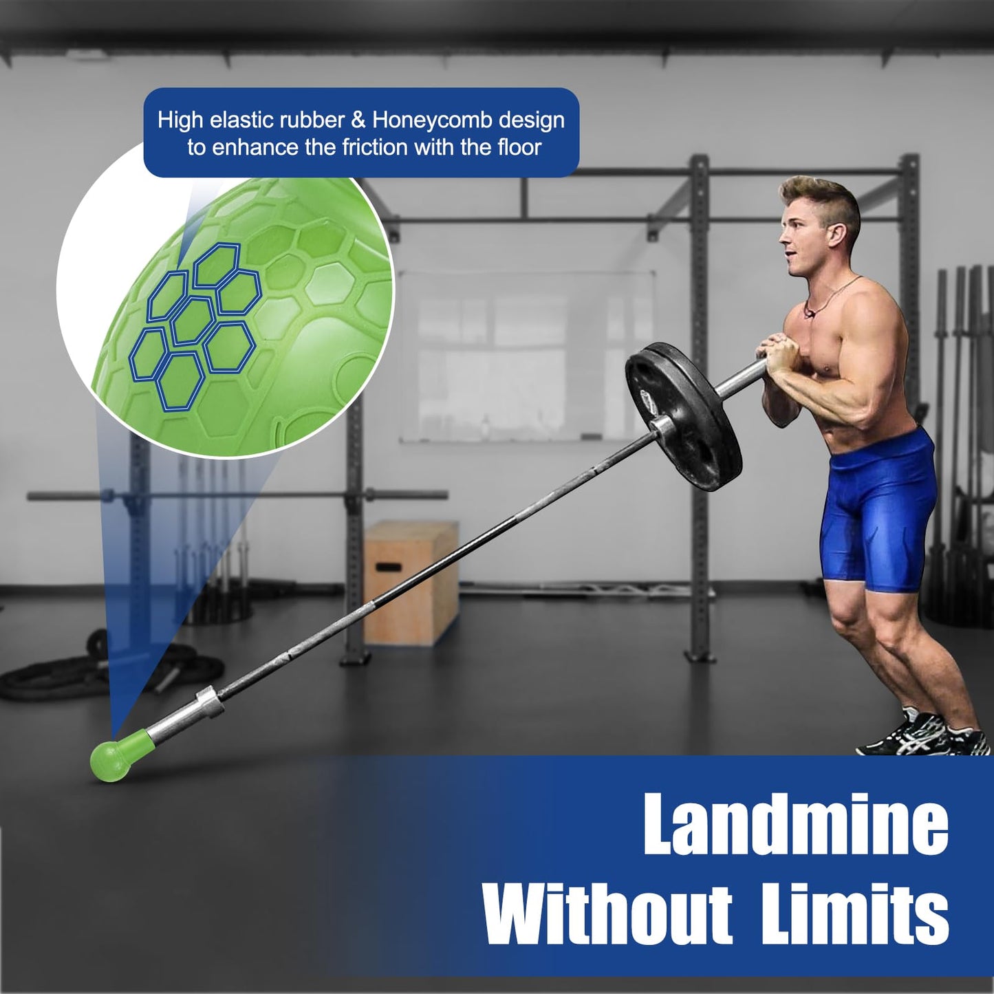 HXD-ERGO Landmine Attachment for Barbell, Barbell Bomb for Press, Row, Spin, Split Squats, Natural Rubber Barbell Landmine Attachments, T Bar Row Attachment Fits 2 Inch Olympic Bars(Green）