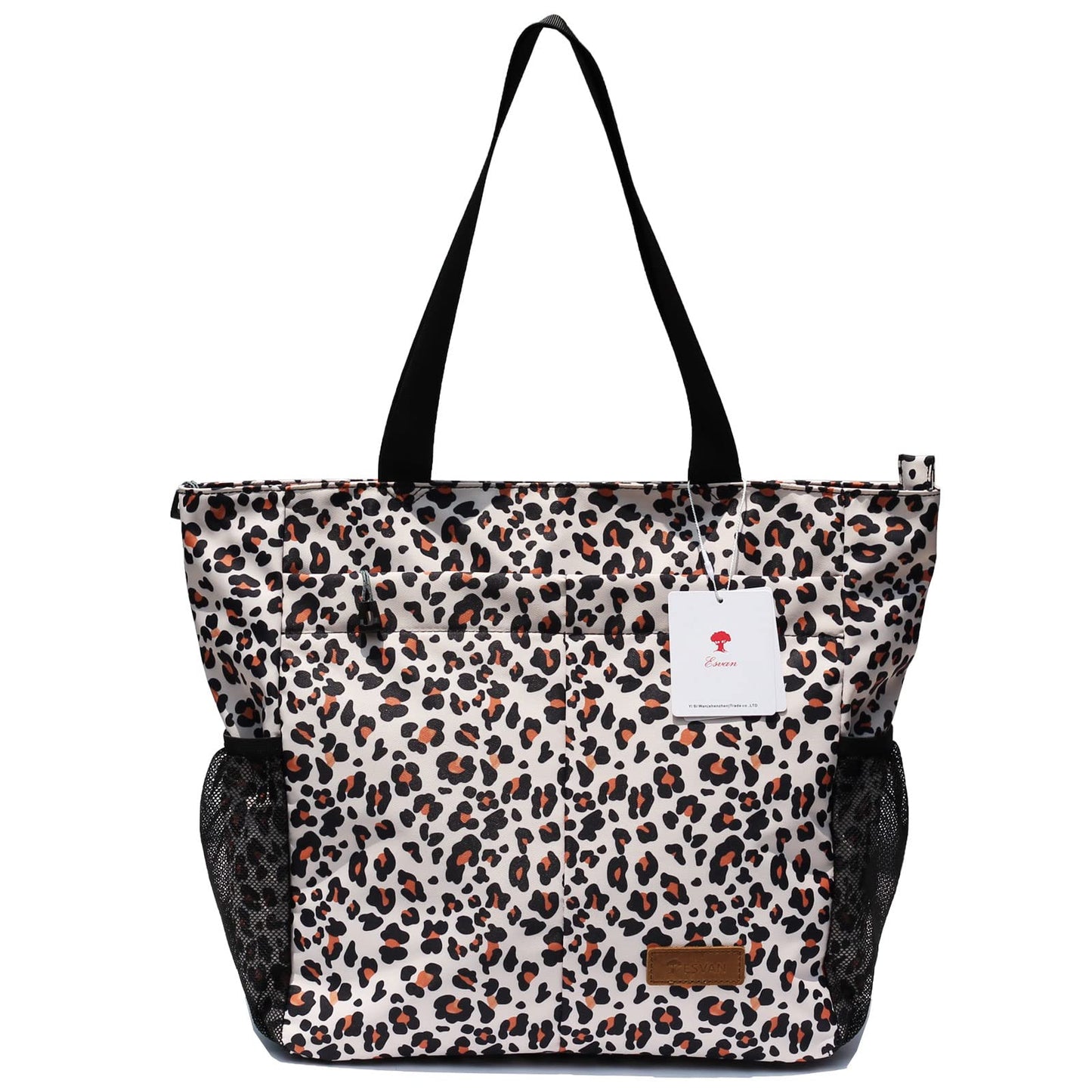 ESVAN Original Floral Water Resistant Tote Bag Large Shoulder Bag with Multi Pockets for Gym Hiking Picnic Travel Beach Daily Bags (Fox)