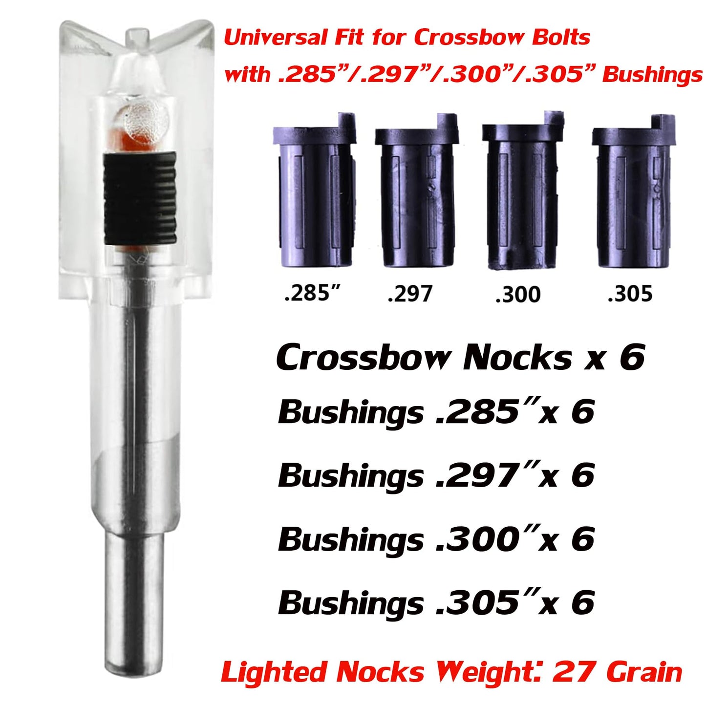 KEAUP 6/3 Pack Lighted Nocks for Crossbow Bolts with .285”/.297”/.300”/.305” Bushings High-Visibility Crossbow Lighted Nocks, On/Off Switch Included