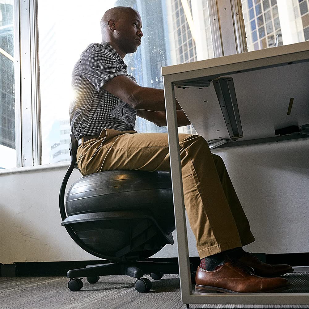 Gaiam Ultimate Balance Ball Chair with Swivel Base - Premium Exercise Stability Yoga Ball Ergonomic Chair for Home and Office Desk - Air Pump, Exercise Guide