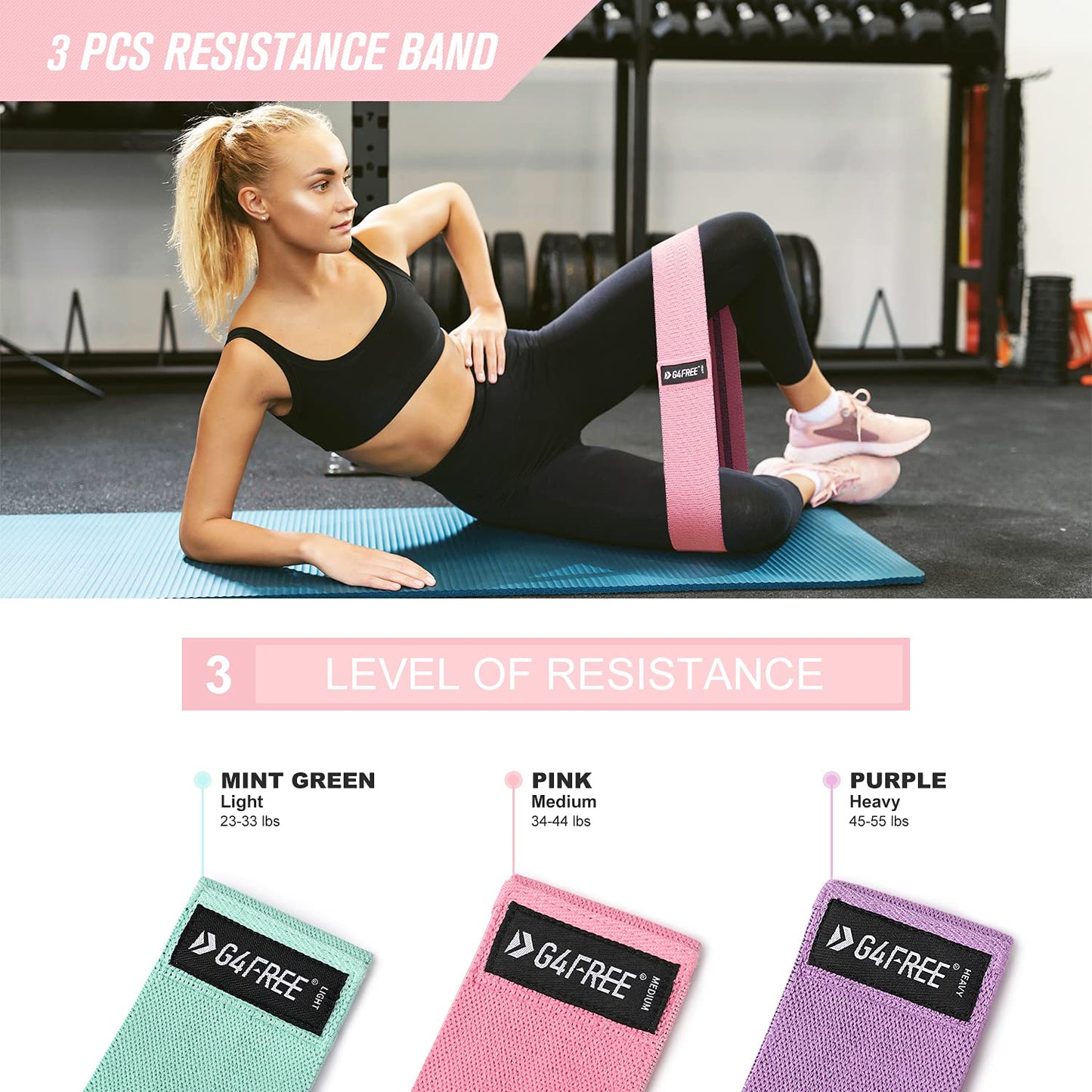G4Free 9Pcs Barbell Pad Set for Squat, Hip Thrusts, Lunges, Leg day, Standard Olympic Bars with 2 Gym Ankle Safety Straps, 3 Hip Resistance Bands, 2 Lifting Strap, Barbell Pad, and Carry Bag (Pink)