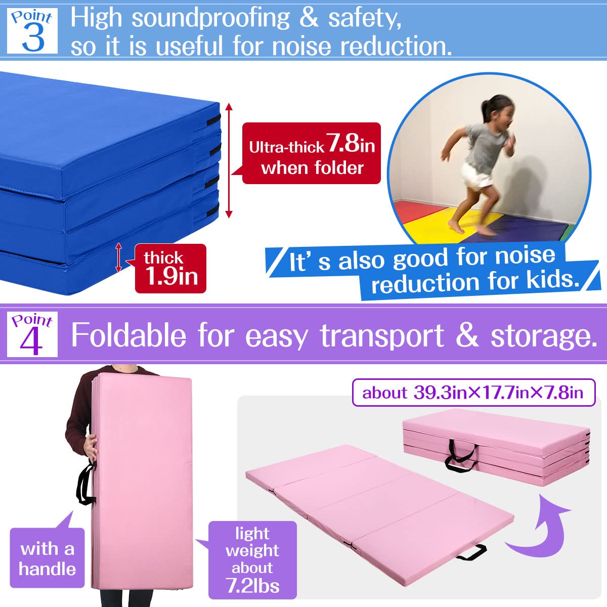 KaRaDaStyle Gymnastics Mat Folding Stretch Mats 71"x39"x2" Exercise Muscle Training Children Play Horizontal Bar Mat Yoga Sports Soundproof Home Use (Greige/4-fold)