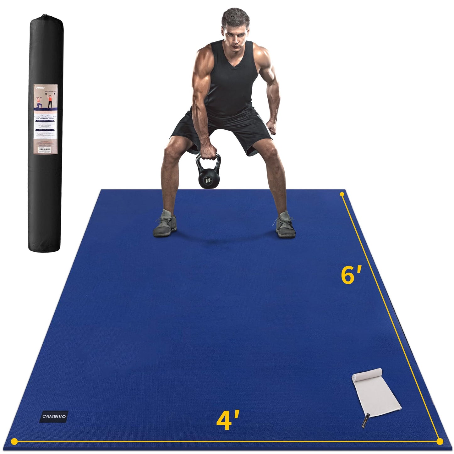 CAMBIVO Large Exercise Mats for Home Workout, 6' x 4' x 7 mm Extra Thick Workout Mats for Home Gym, Gym Mats for Jump Rope, Weights, Cardio, Fitness, Shoe-Friendly (Blue)