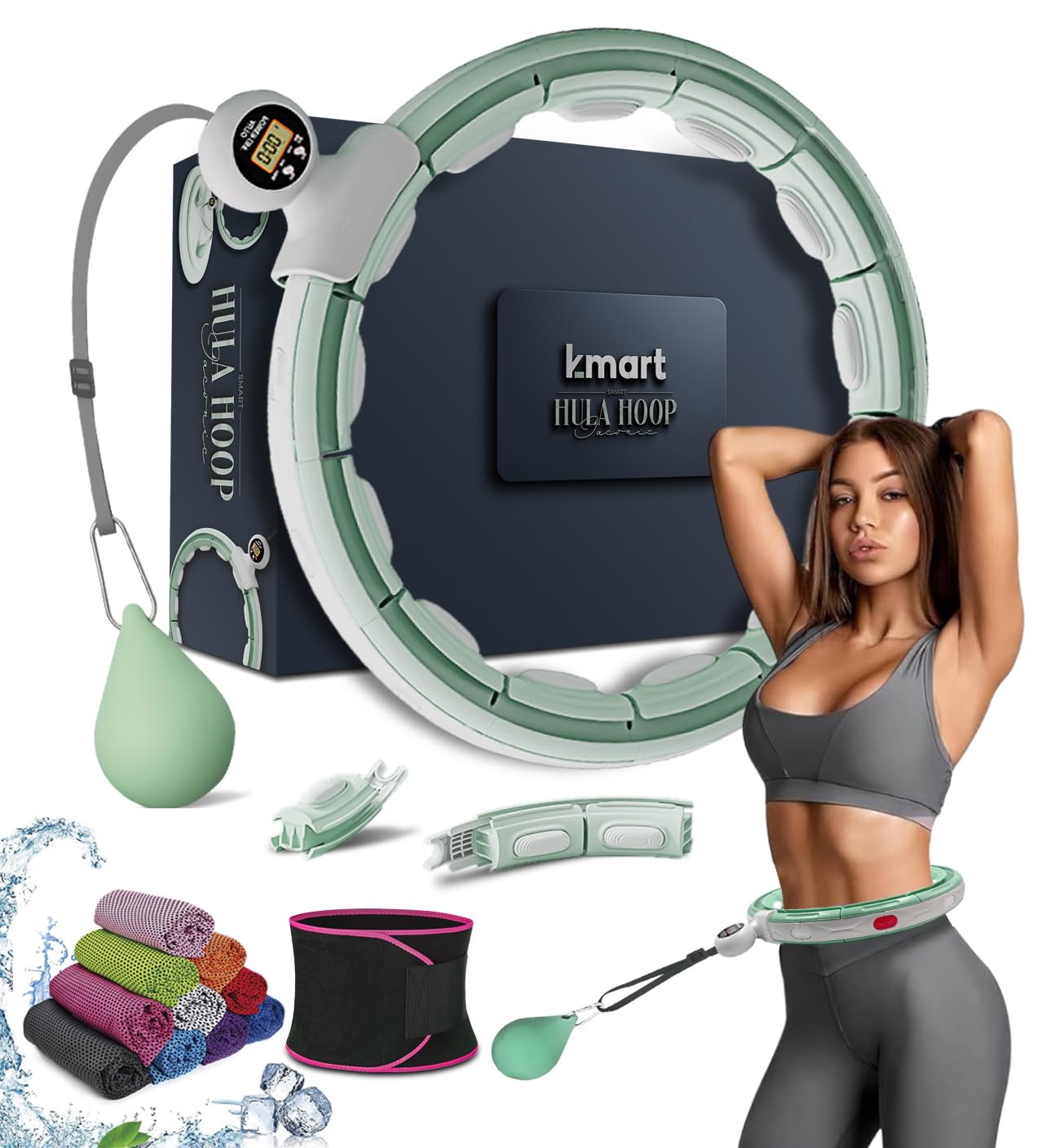 Smart Weighted Hula Ring Hoops, Hula Circle 28 Detachable Fitness Ring with 360 Degree Auto-Spinning Ball Massage, Gymnastics, Adult Fitness for Weight Loss (Green)