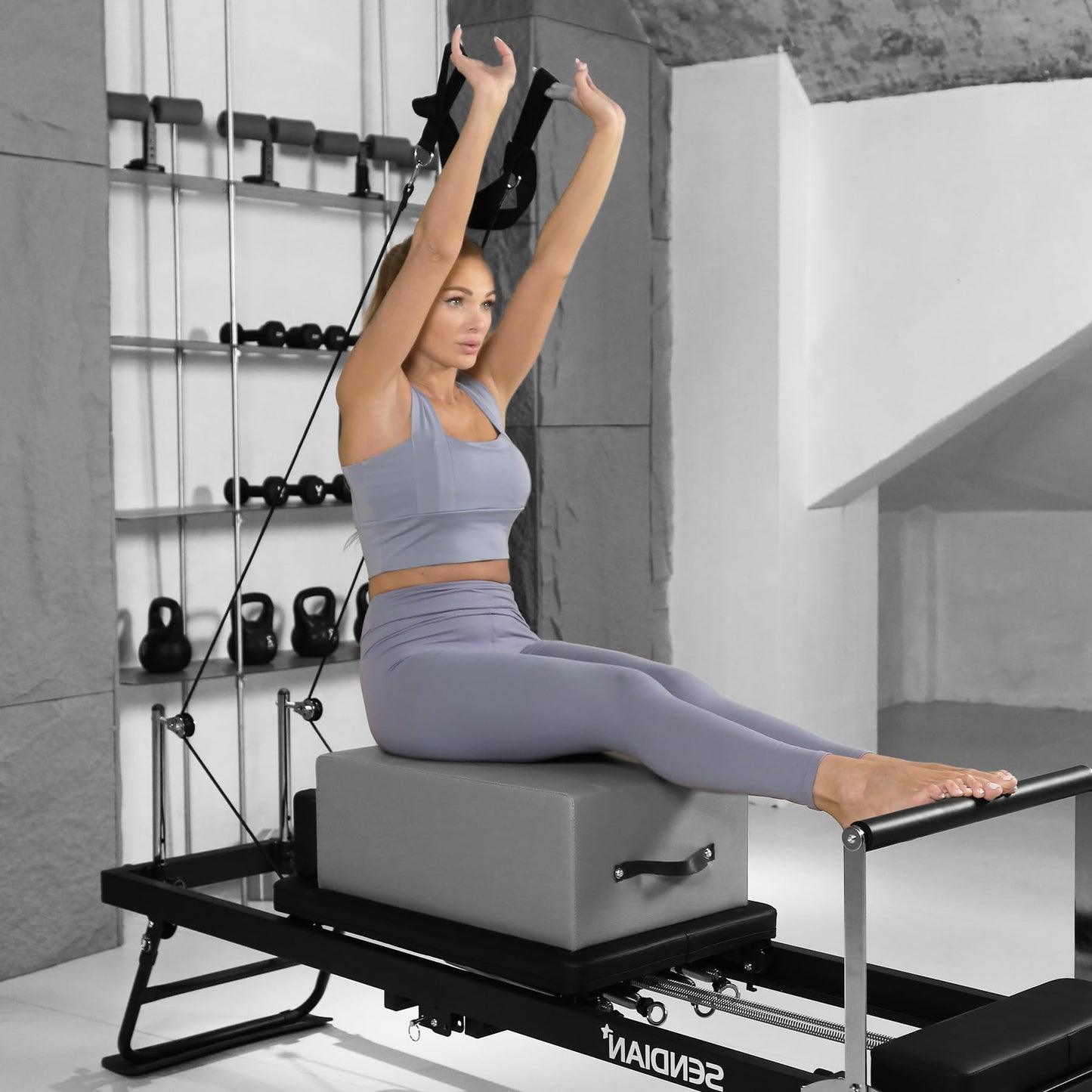 SENDIAN Pilates Box for Reformer，Pilates Reformer Box for Exercises that Improve Range of Motion and Flexibility，Can be Used Independently (Gray)
