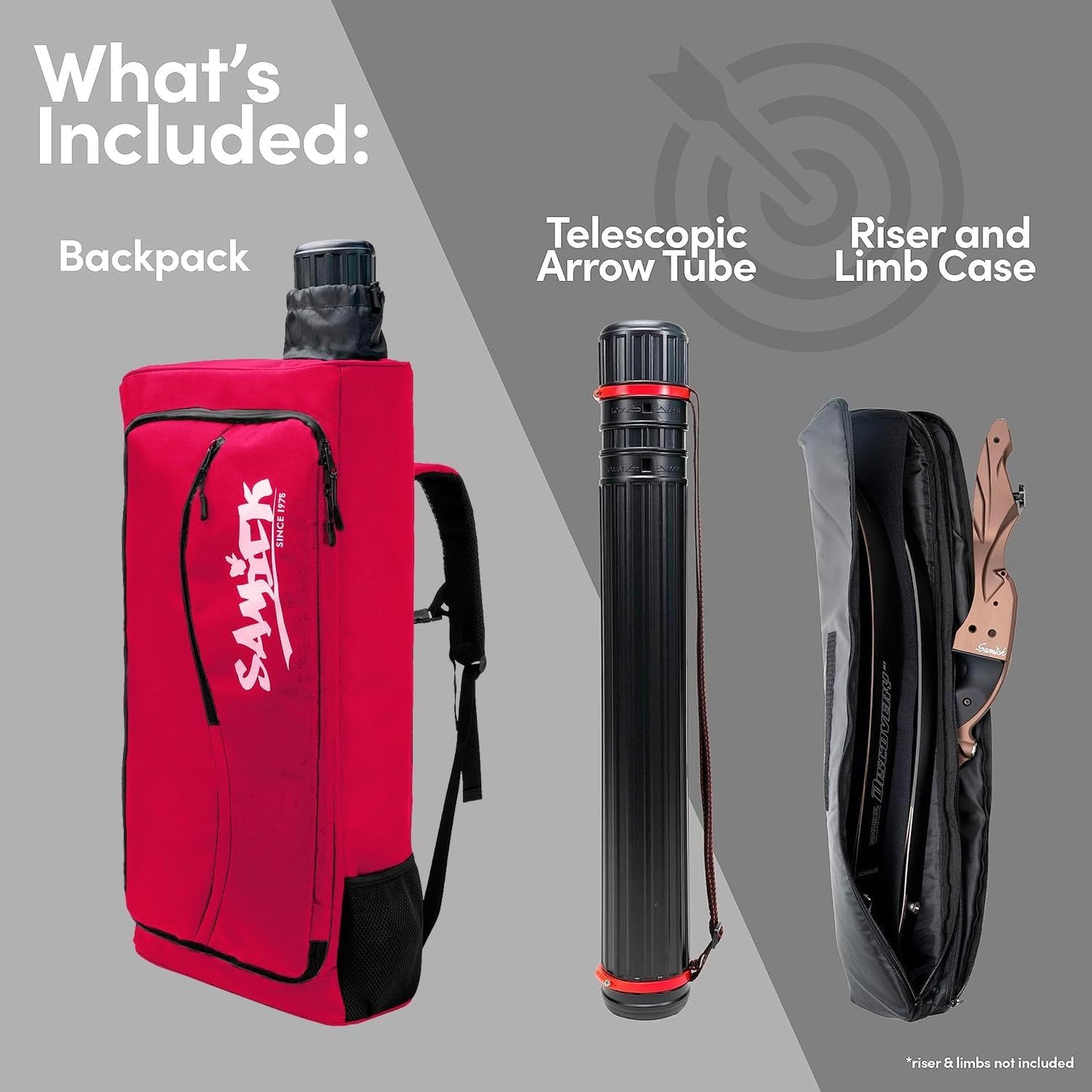 SAMICK SPORTS Archery Backpack Takedown Recurve Bow Case - Padded & Protective Storage Pockets for Gear & Accessories - Telescopic Arrow Tube - Authentic Archery & Travel Bag for Outdoors