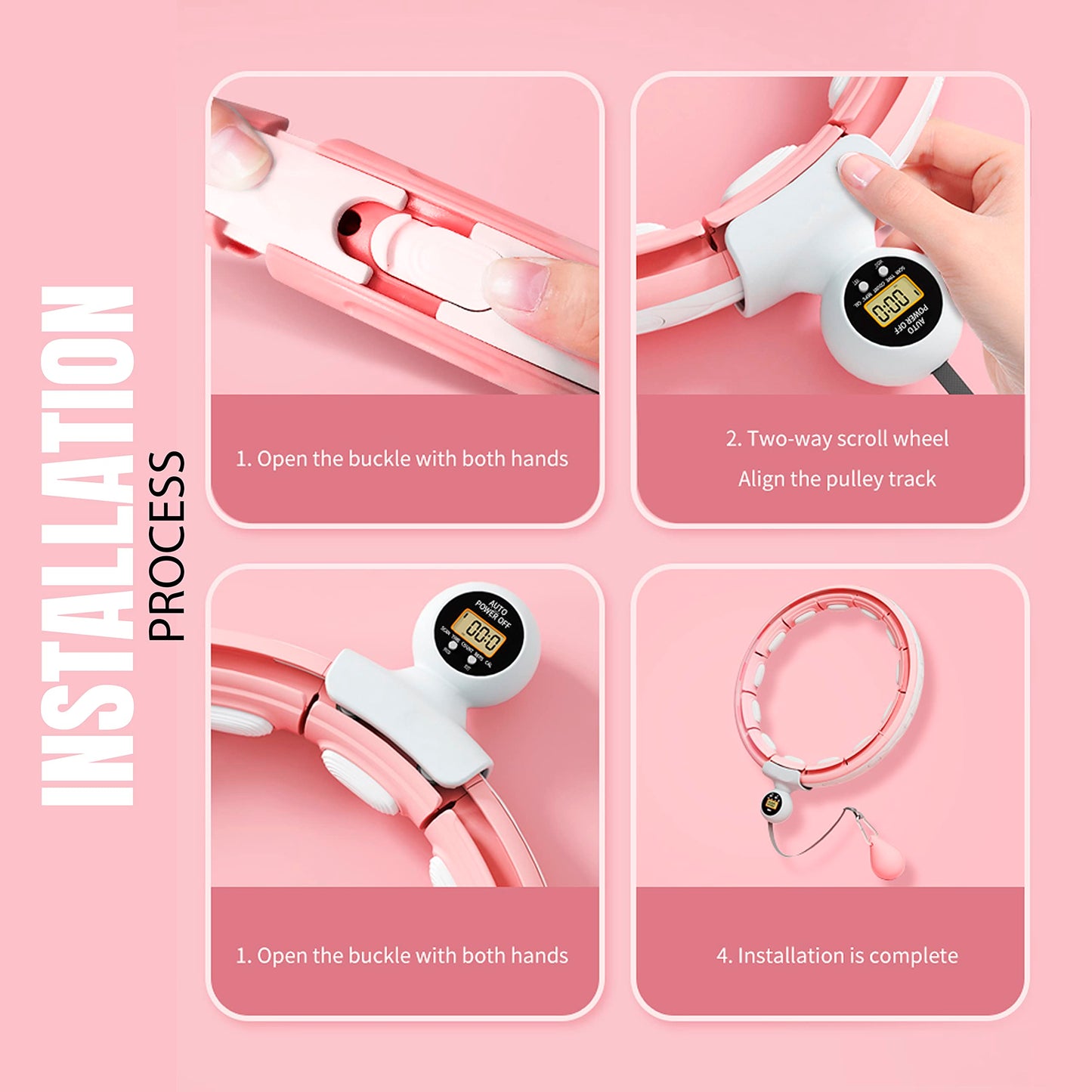 Smart Weighted Hula Ring Hoops, Hula Circle Detachable Fitness Ring with 360 Degree Auto-Spinning Ball Massage, Gymnastics, Adult Fitness for Weight Loss (Pink)