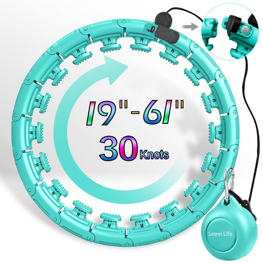 Leann L!fe U1-30 Knots Waist 61”, Magnetic Lock Smart Weighted Hula Hoop for Adults Weight Loss, Infinity Hoop Plus Size, Children Adult Home Outdoors, Fitness Exercise, Abdominal Toner, Light Green