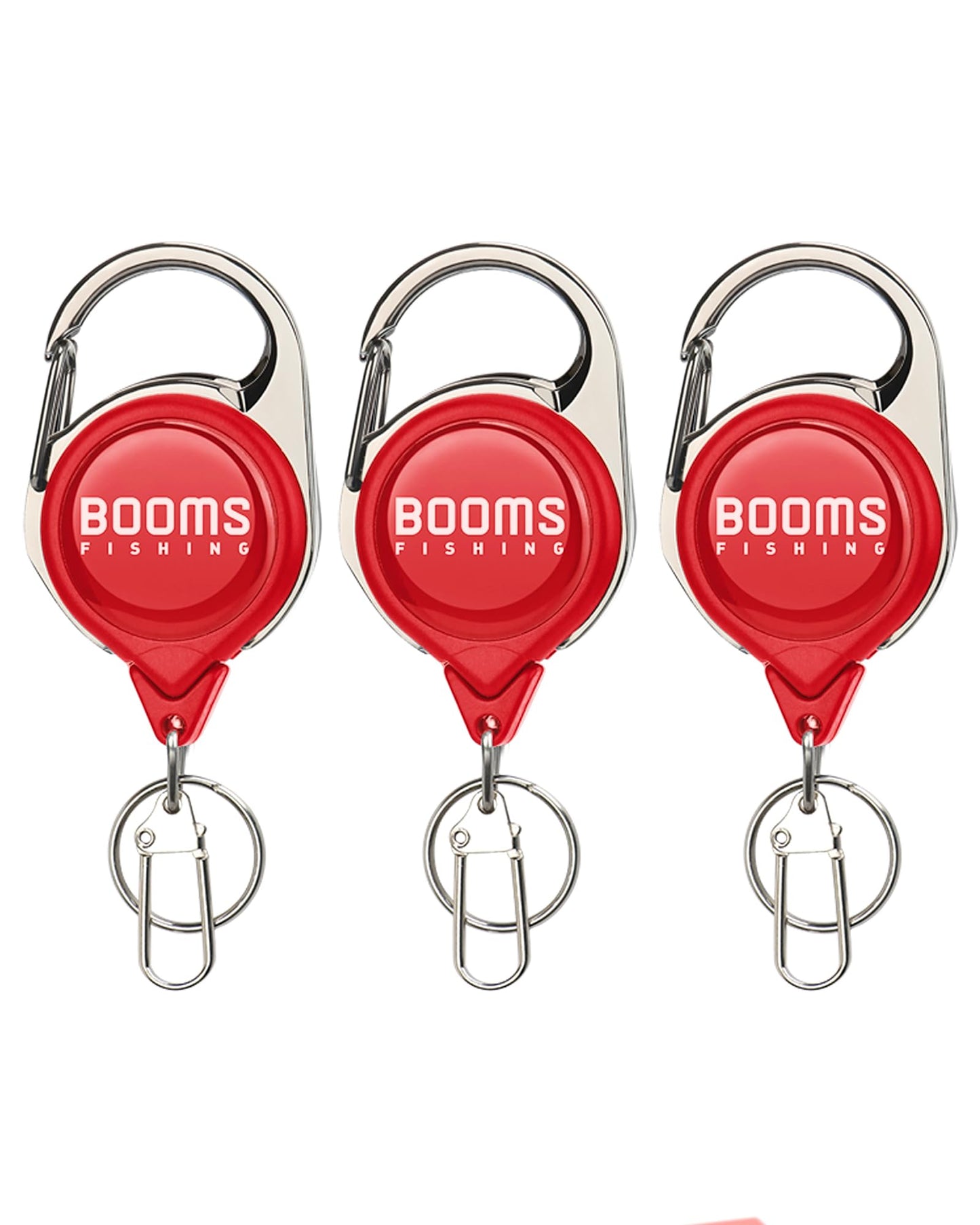 Booms Fishing RG1 Fly Fishing Zinger Retractor, 3pcs Red Retractable Keychain