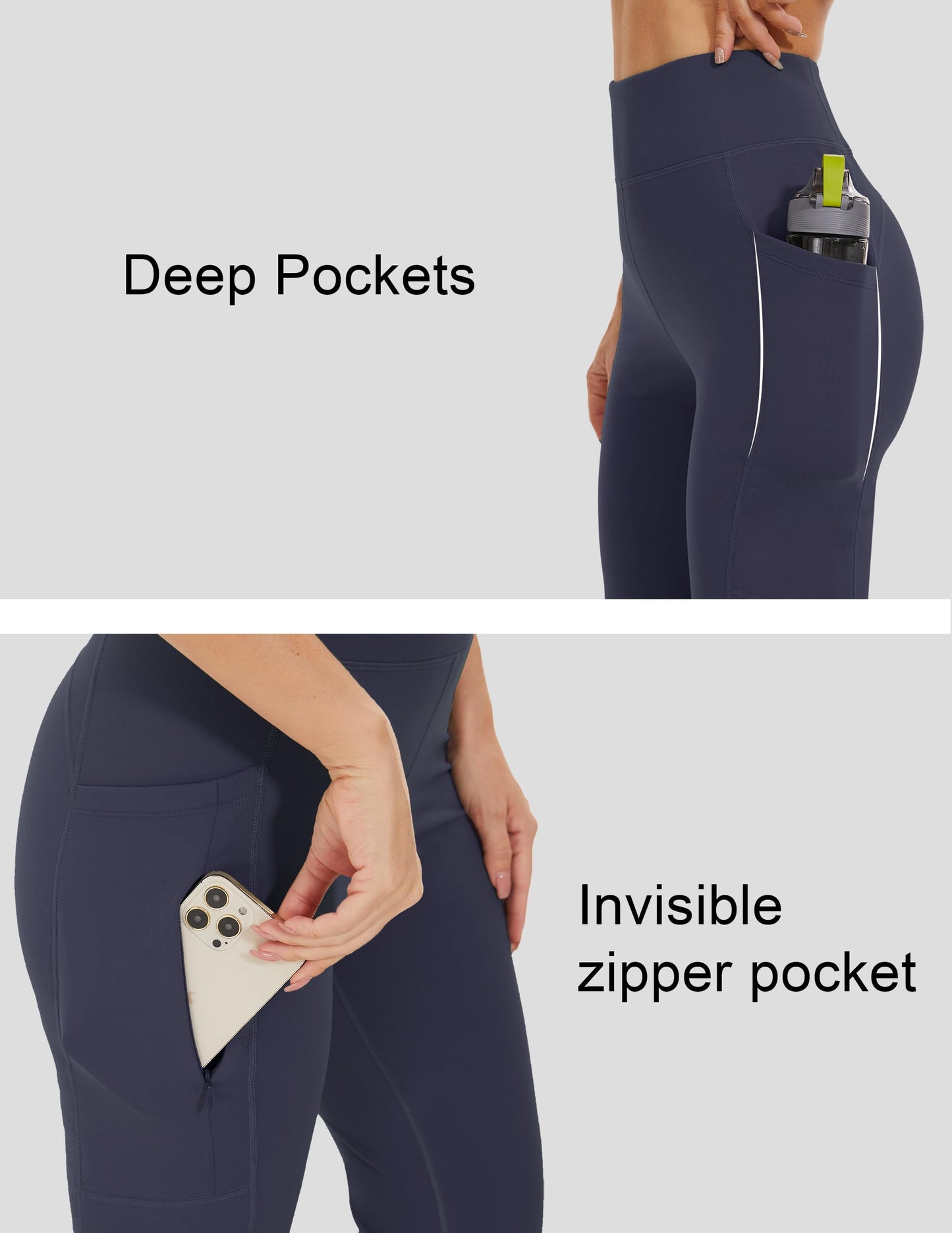 SOOWOT Fleece Lined Pants Women Flare Leggings High Waisted Winter Thermal Warm Workout Bootcut Yoga Pants with Pockets Navy Blue S