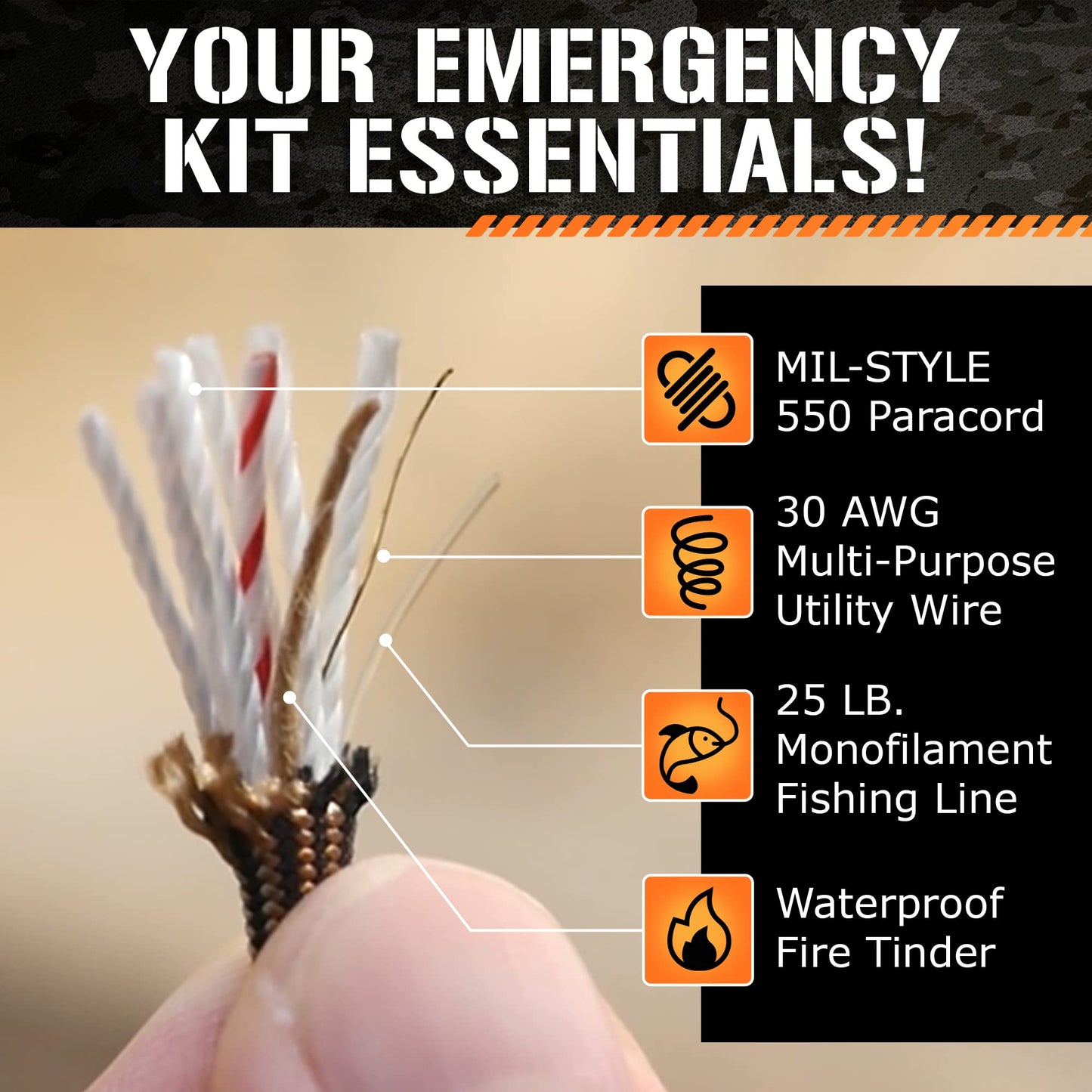 SurvivorCord Paracord - From Titan Survival - Patented 620LB Strength 550 Military Paracord with 3 Strands - Heavy Duty 550 Hank Cord Camping & Outdoor - Paracord with Firestarter & Survival Cord