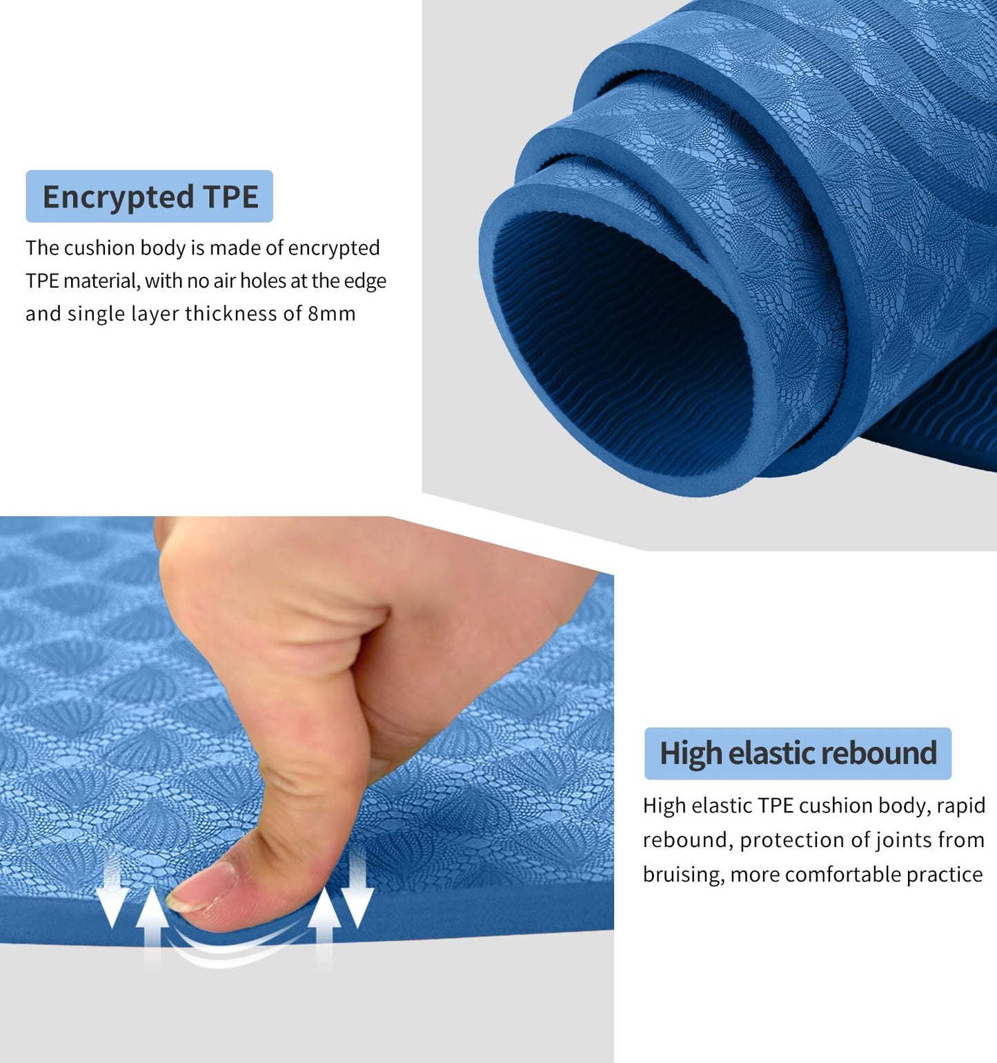 LERYG 8/20/30mm Jump Rope Mat Fitness Exercise Mat Durable, Non-Slip, Workout Mats with Jump Rope & Carrying Bag for Home Gym Flooring in Light Blue(55"x 24")