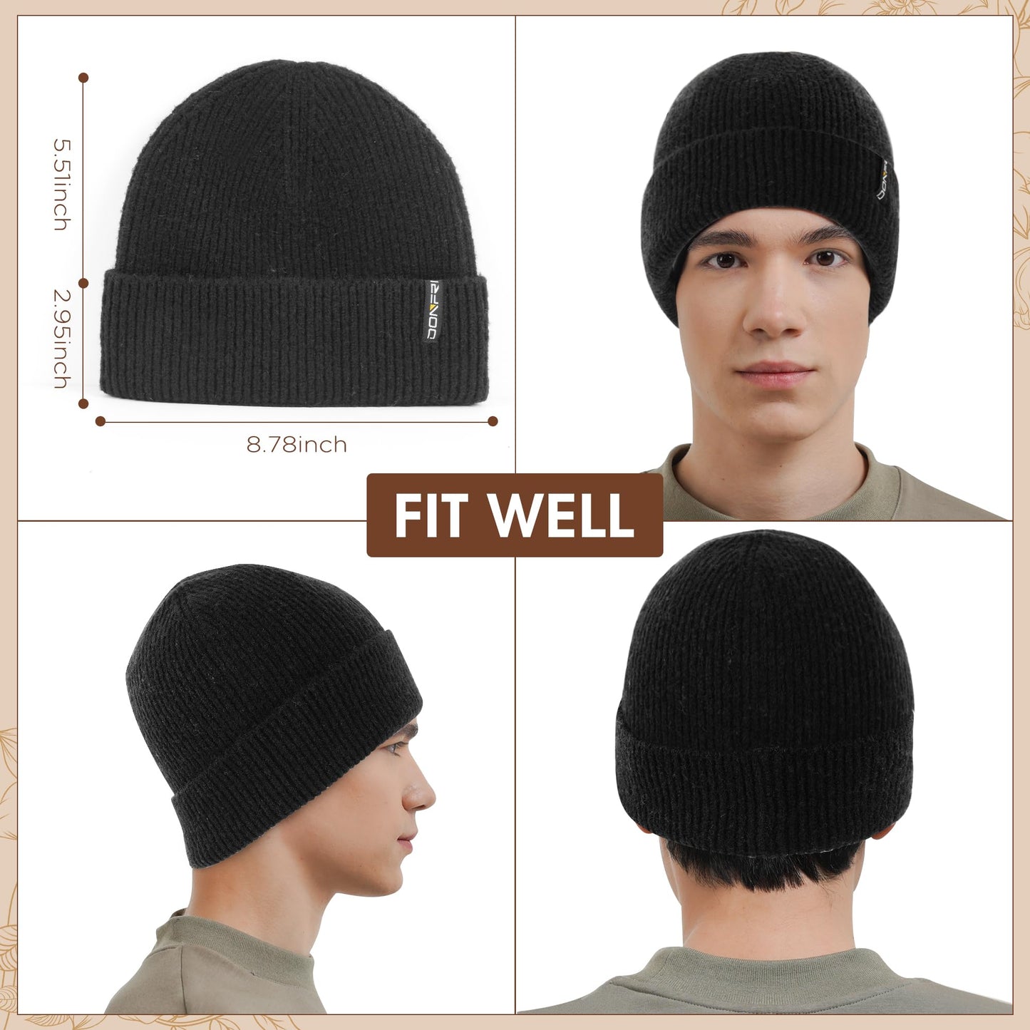 Donfri Wool Winter Beanie Hats Men Women Black Beanie Fleece Lined Super Soft Warm for Winter Skull Knit Beanie Gift