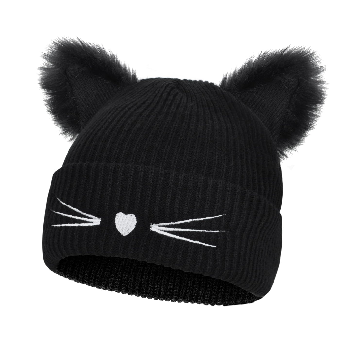 Women's Cat Beanie Crochet Hats with Ears Knitted Black Cat Hats Winter Cute Y2k Cat Ears Beanie for Girls Adults Kids