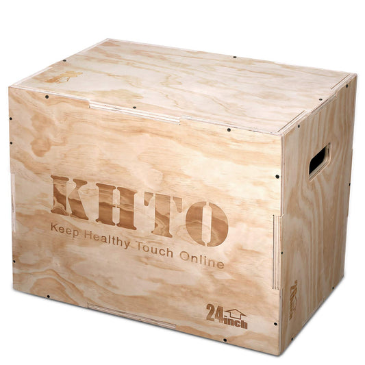 KHTO FITNESS Wood Plyometric Jump Box- 3-in-1 Wood Plyo Box for Exercise Training and Conditioning- Pre-drilled for Easy Assembling (30" x 24" x 20")