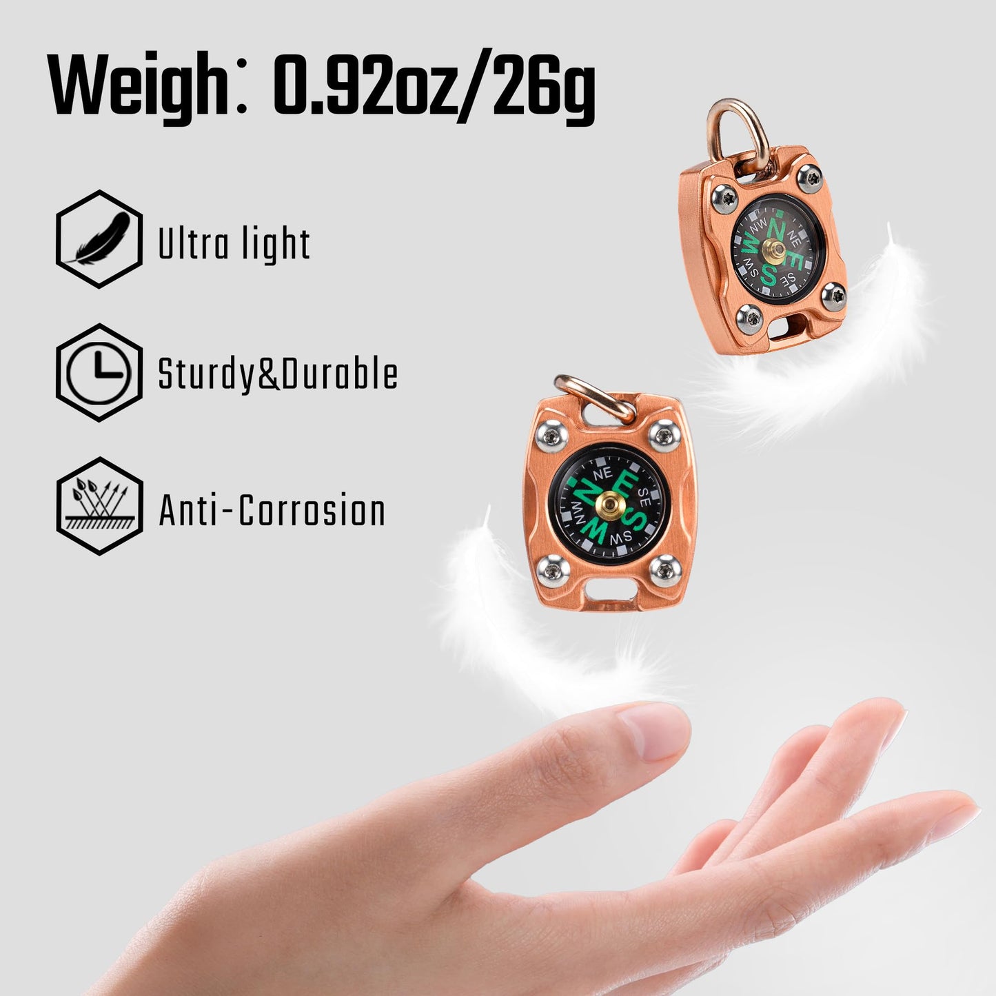 Mecarmy Mini Compass Titanium/Brass, Pocket Compass Hiking Survival, Small Waterproof Ipx5 Hiking Compass Keychain, Special Compass Necklace, Survival Hiking Gear Graduation Present for Women Men