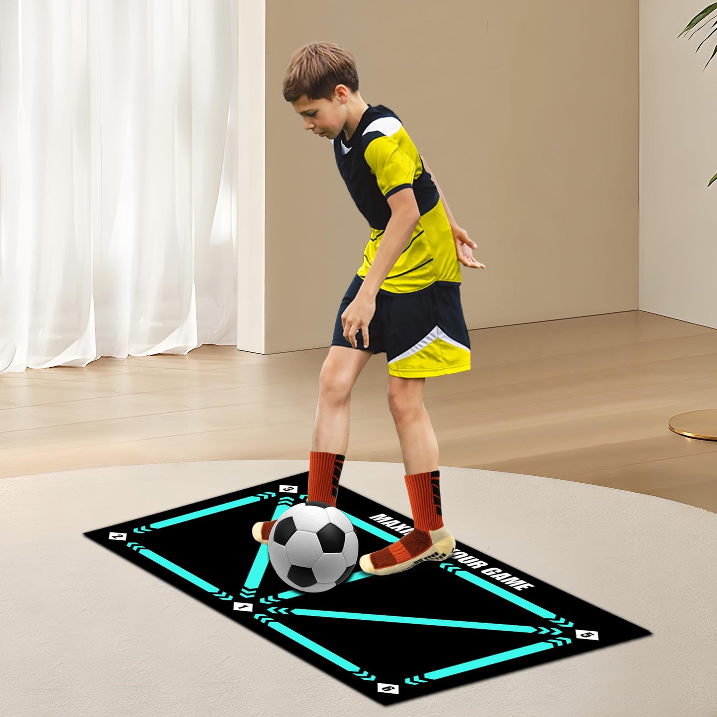 Soccer Training Mat, Anti-Skid Soccer Footwork Mat, Silent Shock Absorption Training Mat, Football Footstep Training Mat for 6-11 Years Old