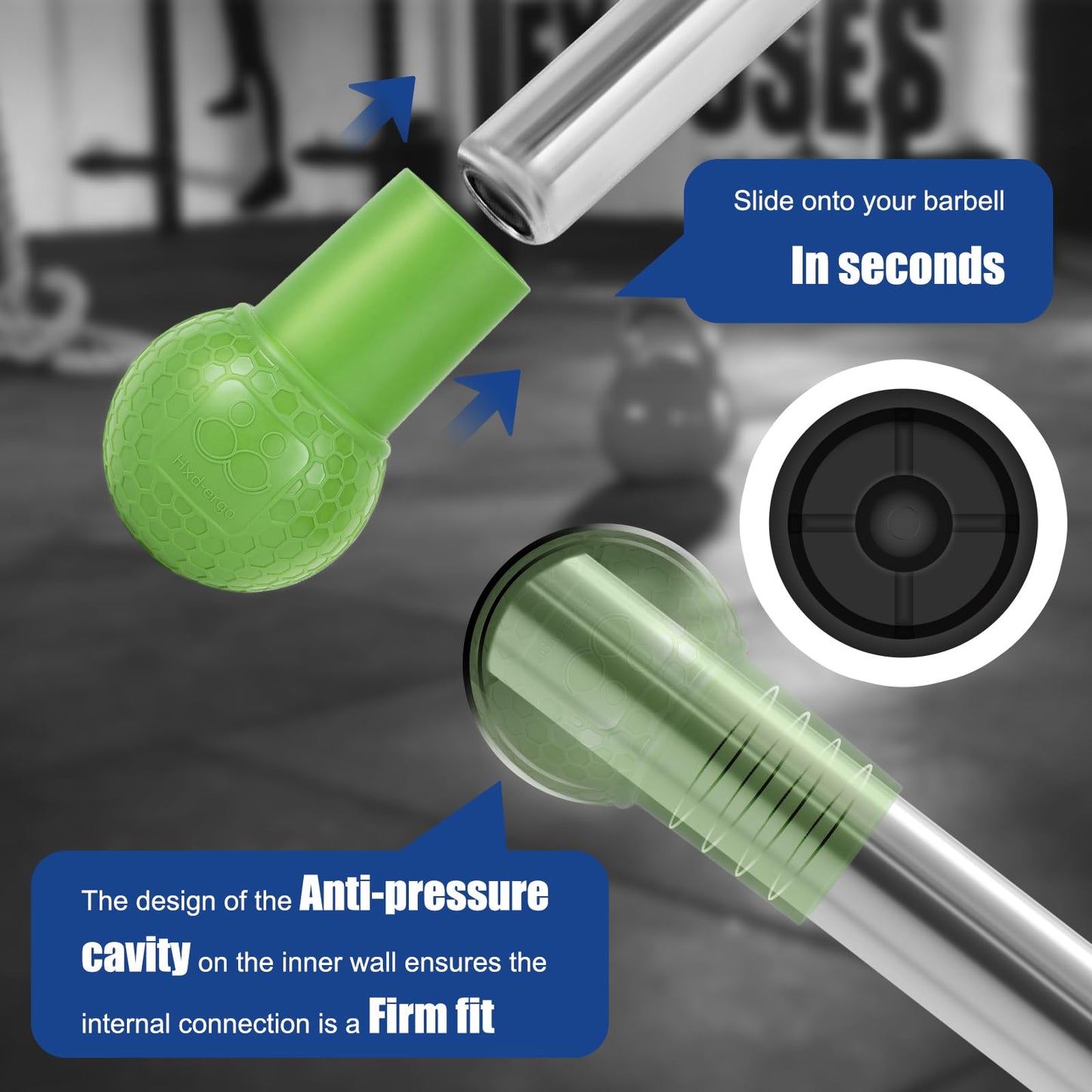 HXD-ERGO Landmine Attachment for Barbell, Barbell Bomb for Press, Row, Spin, Split Squats, Natural Rubber Barbell Landmine Attachments, T Bar Row Attachment Fits 2 Inch Olympic Bars(Green）