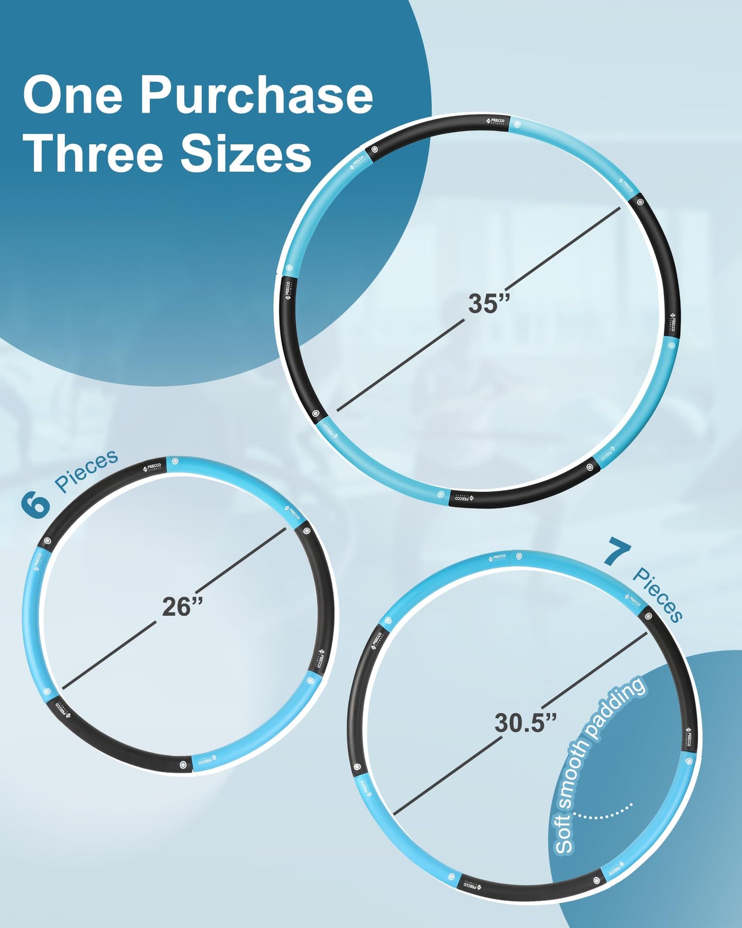 FEECCO Weighted Fitness Hoop, 8 Detachable Sections for Weight Loss