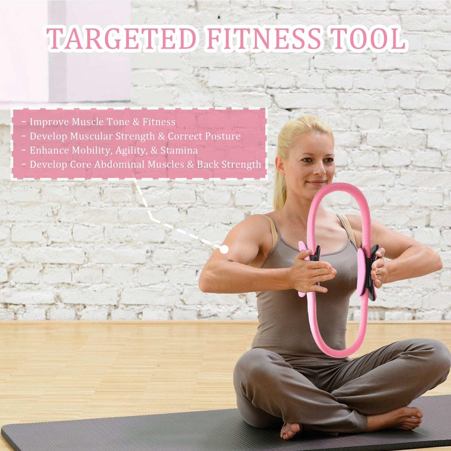 Gavigain Yoga Circle 4 Color Double Grip Yoga Pilates Ring Resistance Circle Portable Fitness Circle for Thigh and Leg Fitness Muscle Lines (Pink)