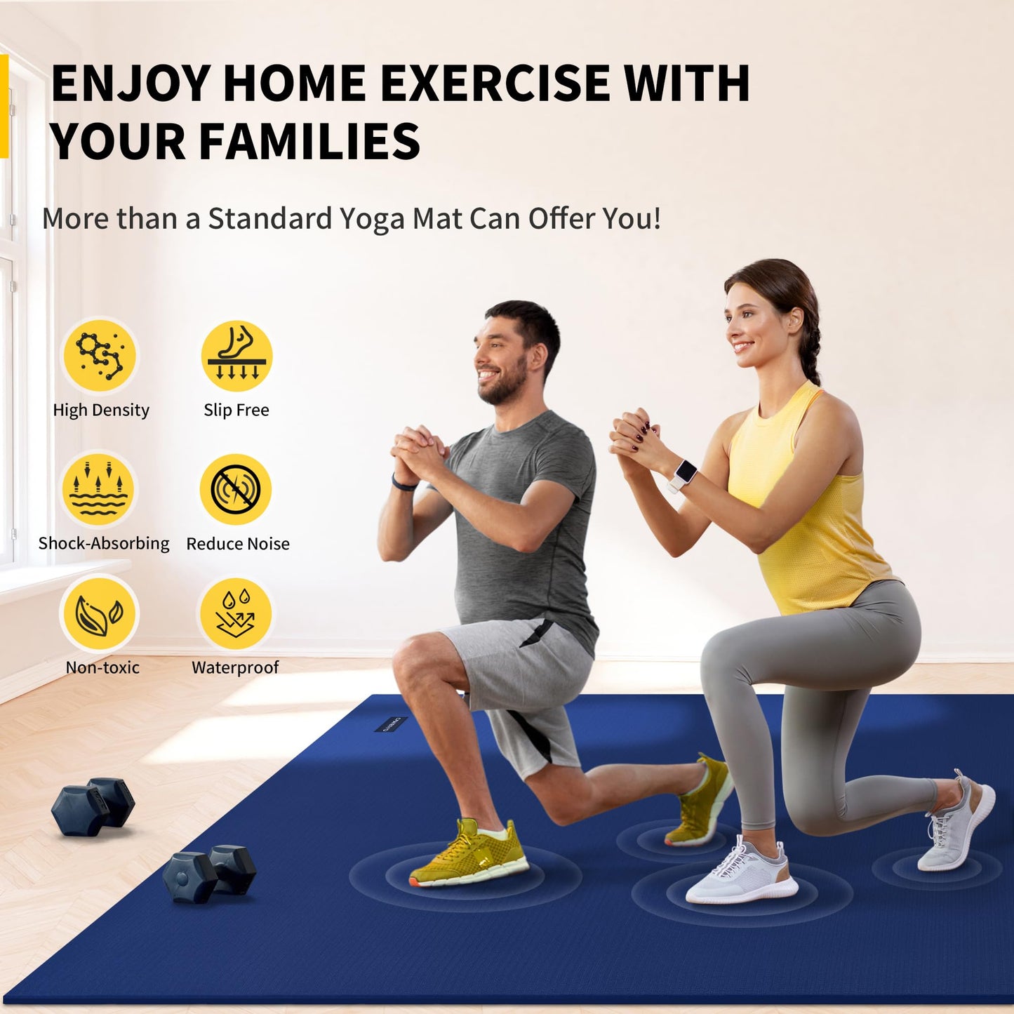 CAMBIVO Large Exercise Mats for Home Workout, 6' x 4' x 7 mm Extra Thick Workout Mats for Home Gym, Gym Mats for Jump Rope, Weights, Cardio, Fitness, Shoe-Friendly (Blue)