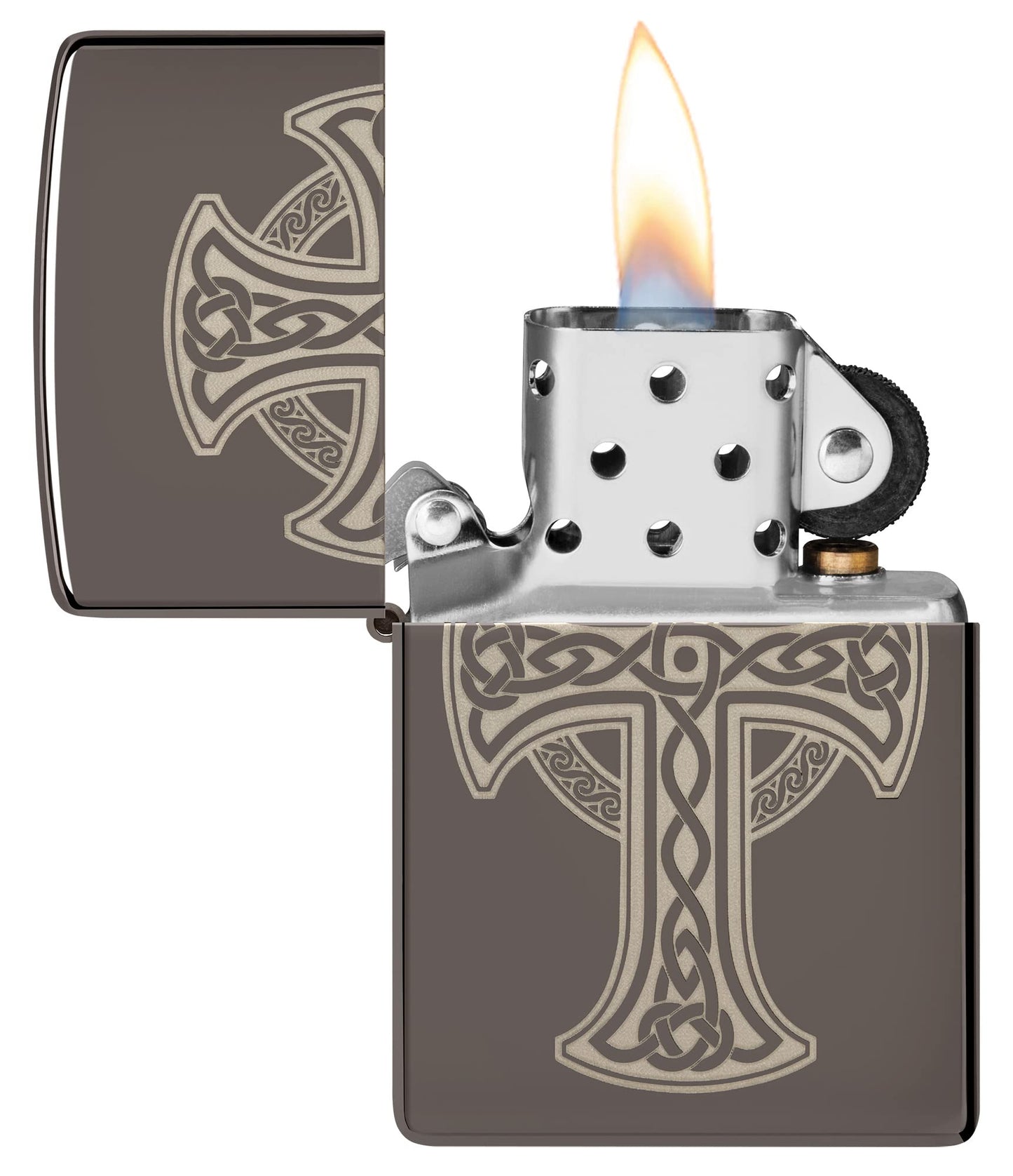 Zippo Laser Engraved Celtic Cross Design Black Ice Pocket Lighter