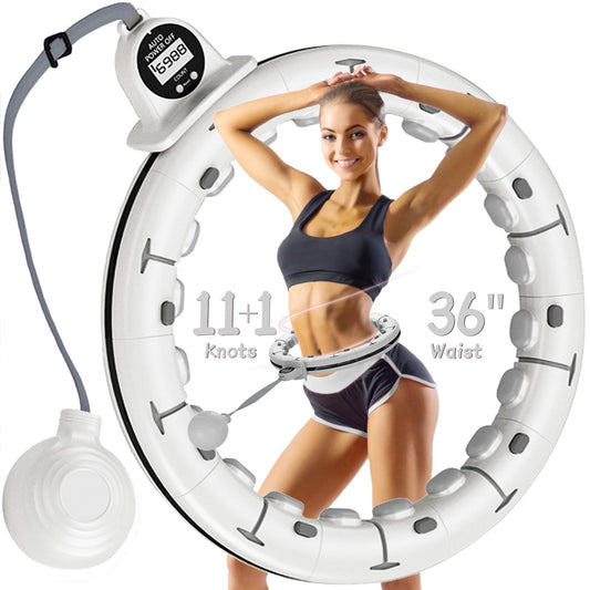 Leann L!fe 11+1 Spare Knots Waist 36" with Counter, Smart Weighted Hula Hoop for Adults Weight Loss, Infinity Hoop, Children Adult Home Outdoor Fitness Exercise, Abdominal Toner, White