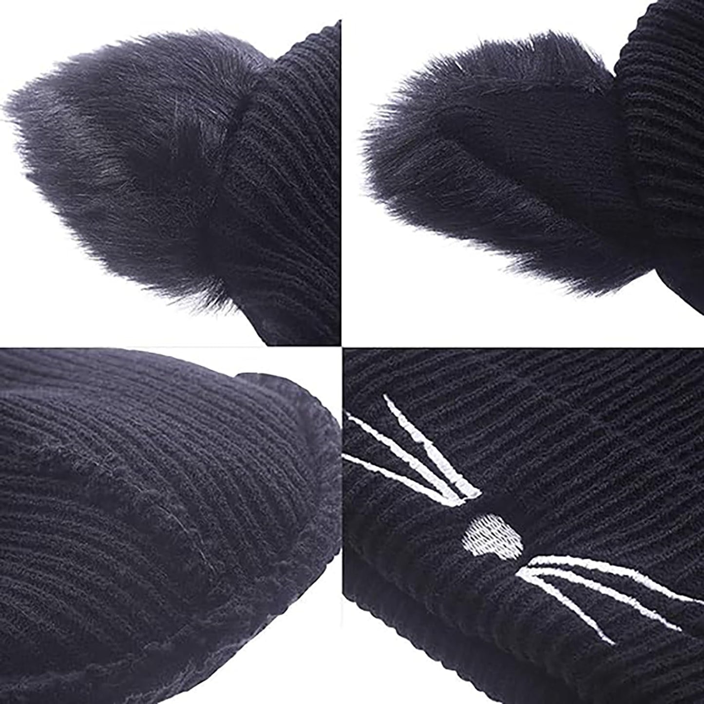 Women's Cat Beanie Crochet Hats with Ears Knitted Black Cat Hats Winter Cute Y2k Cat Ears Beanie for Girls Adults Kids