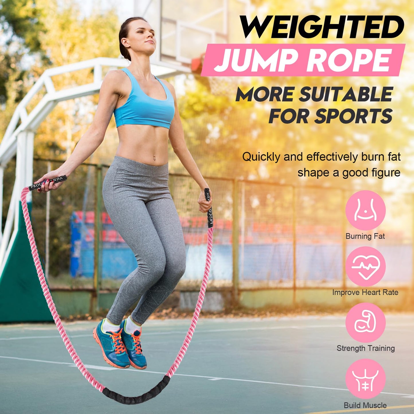 Weighted Jump Ropes for Fitness,Heavy Adult Skipping Rope Exercise Battle Ropes for Men & Women,Total Body Workouts, Power Training in Gym to Improve Strength and Building Muscle(PINK 2.5LB-9.8ft)