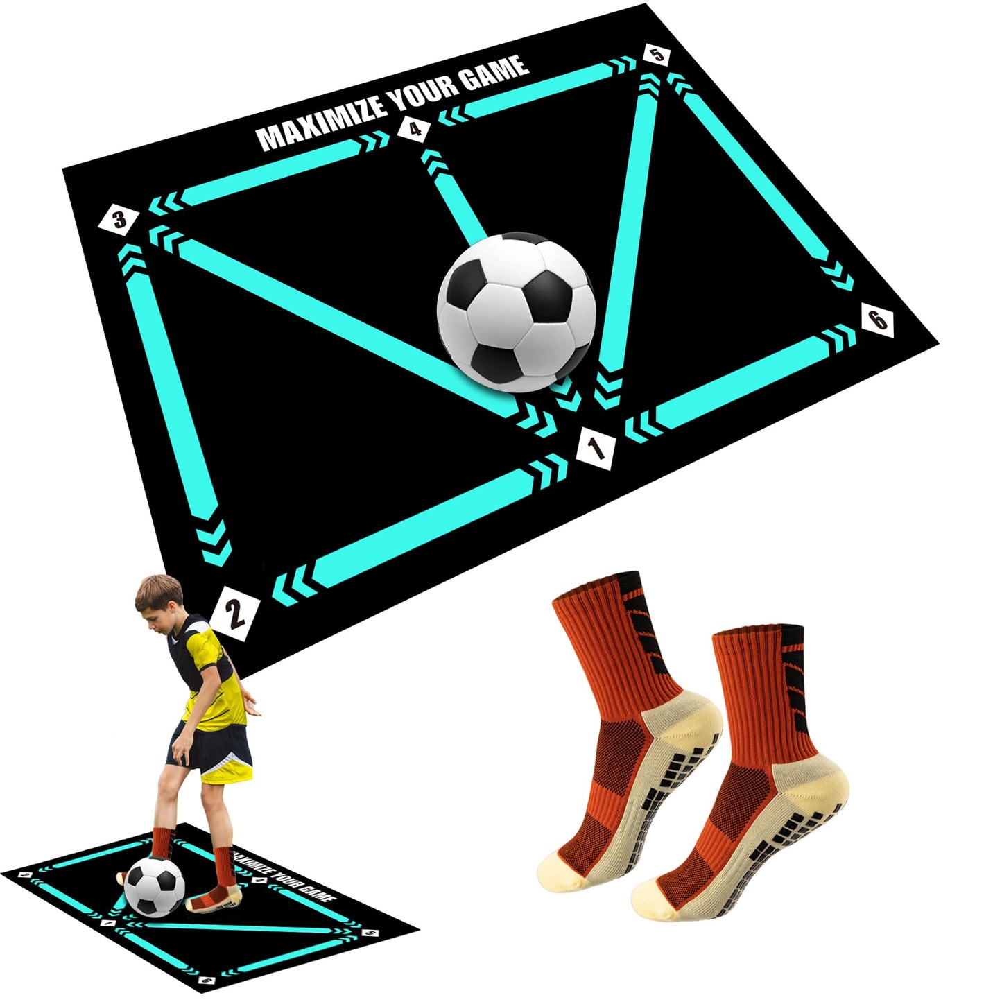 Soccer Training Mat, Anti-Skid Soccer Footwork Mat, Silent Shock Absorption Training Mat, Football Footstep Training Mat for 6-11 Years Old