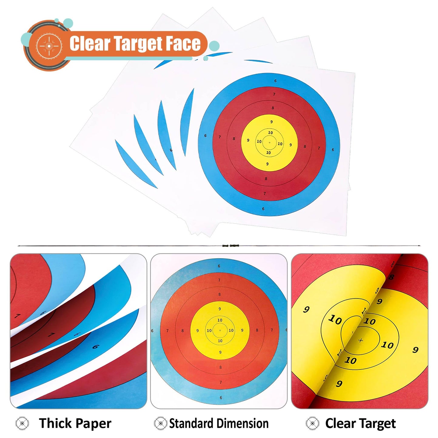 MOLFUJ Archery Targets Paper, 50pcs Bow and Arrow Targets for Hunting Backyard, Archery Target Practice Accessories(5 Rings,15.7x15.7in)