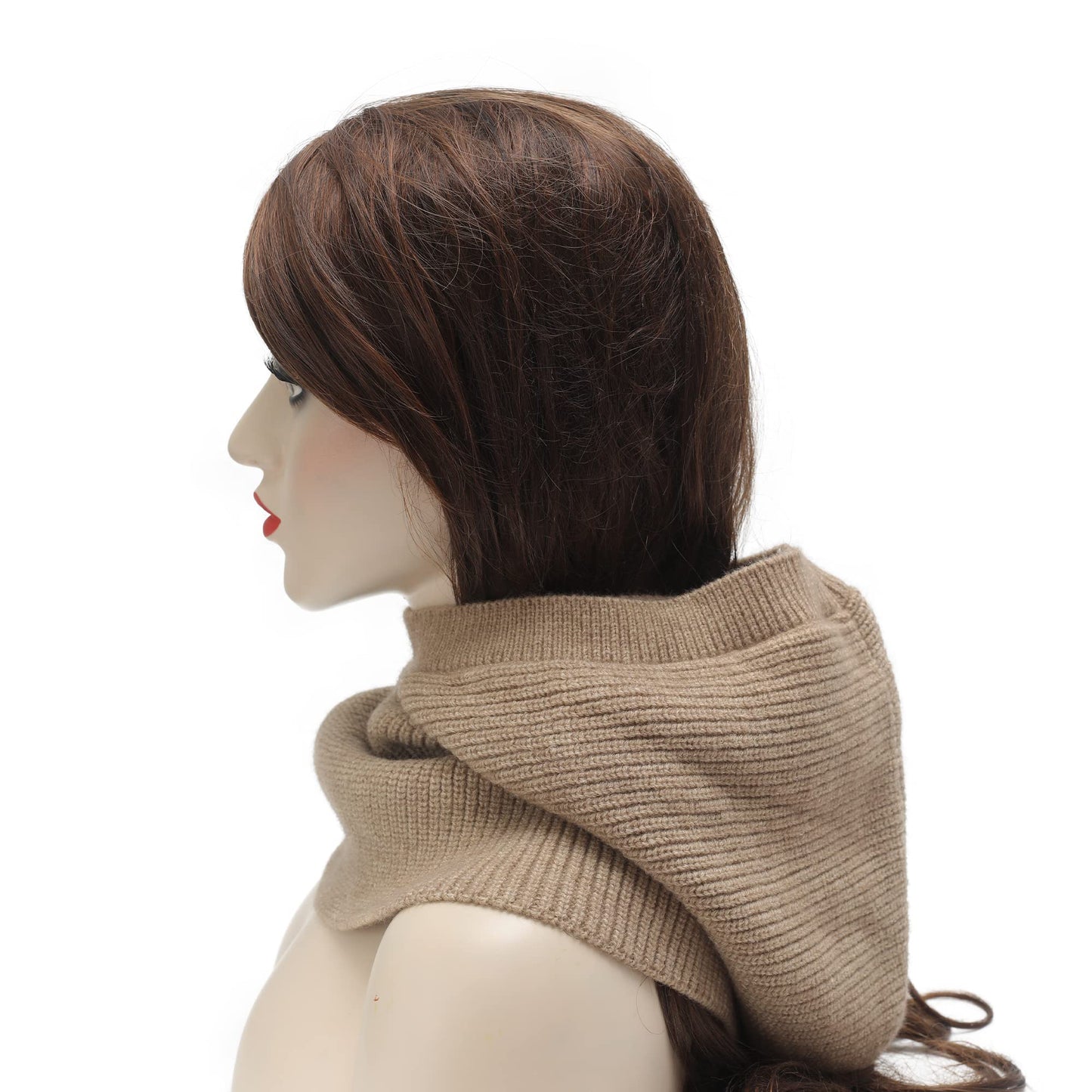 ZLYC Winter Knitted Winter Hat Windproof Hooded Scarf Balaclava Beanie Hat for Women (Solid Tan)