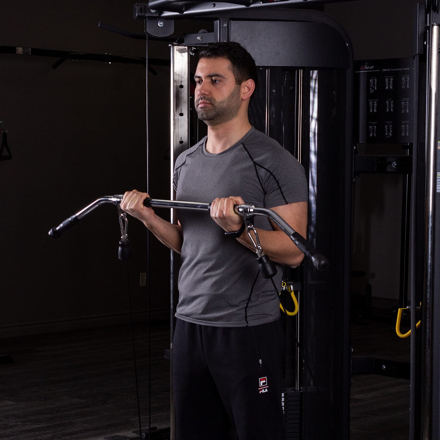 AmStaff Fitness 48" Straight Ez Curl Lat Pull Down Bar with Revolving Double Hook for Dual Pulley Cable Machines, Functional Trainer Multi-Purpose